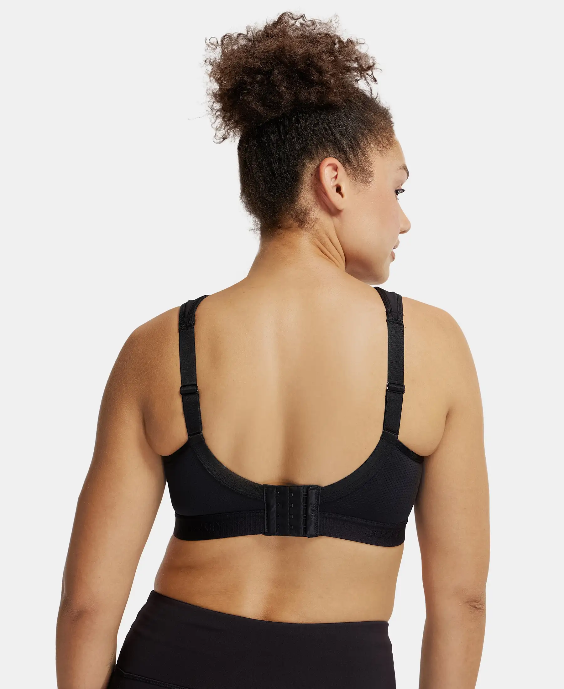 Wirefree Non Padded Plus Size Microfiber Elastane Stretch Full Coverage Sports Bra with StayDry Treatment - Black - Image 3