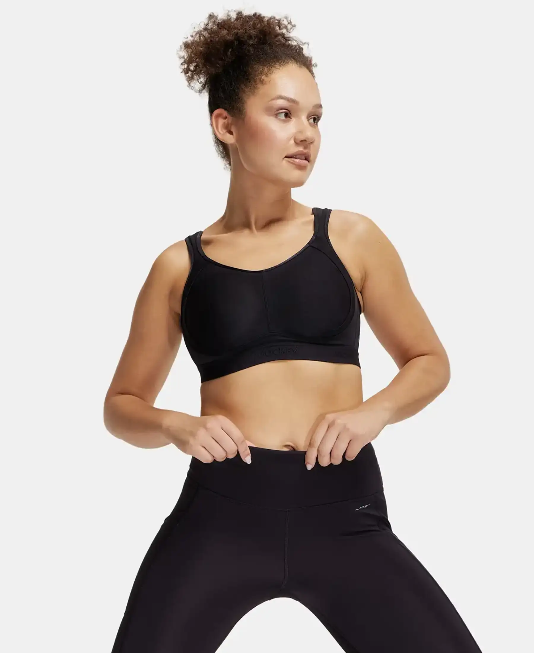 Wirefree Non Padded Plus Size Microfiber Elastane Stretch Full Coverage Sports Bra with StayDry Treatment - Black - Image 5