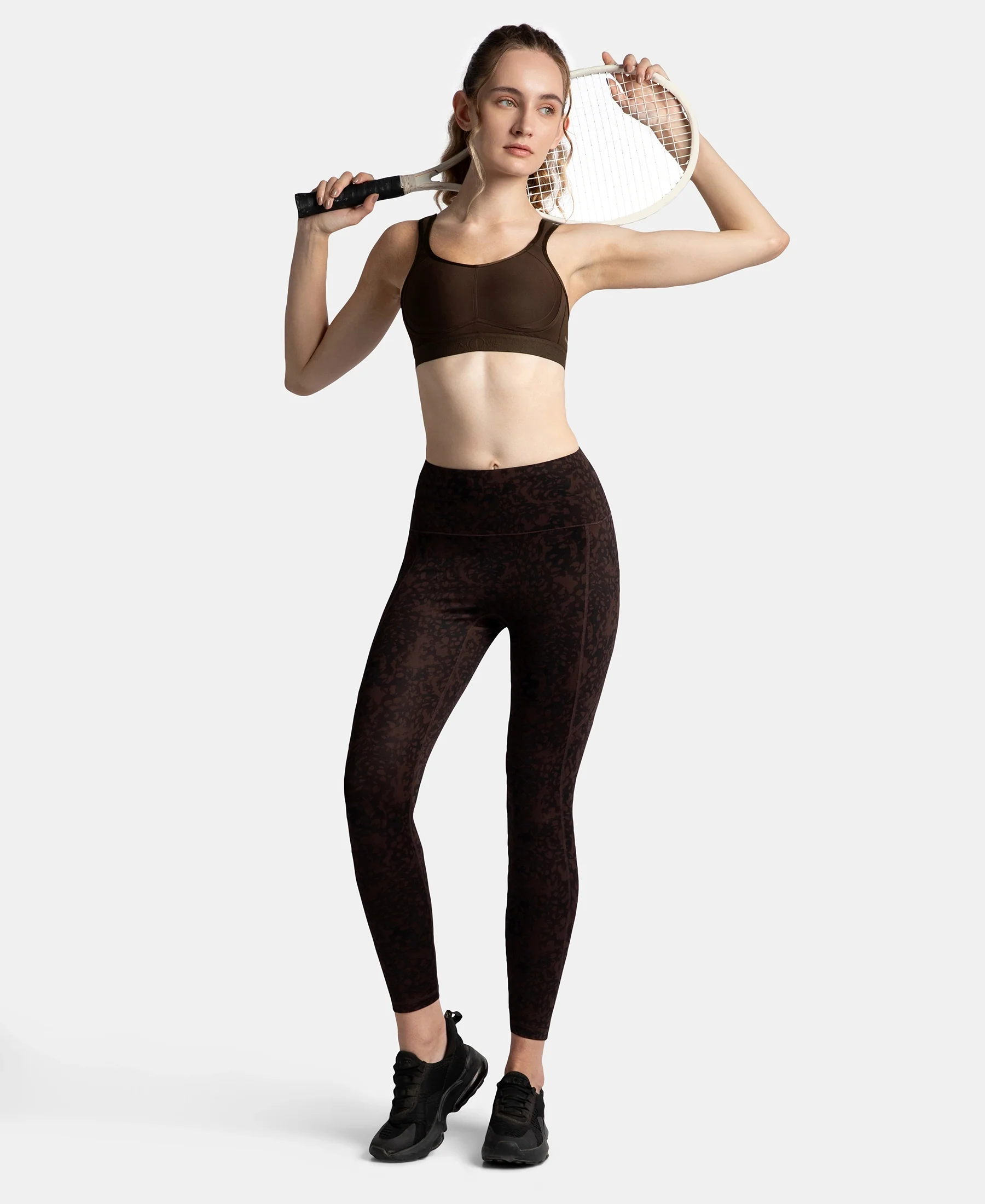 Wirefree Non Padded Plus Size Microfiber Elastane Stretch Full Coverage Sports Bra with StayDry Treatment - Coffee - Image 6