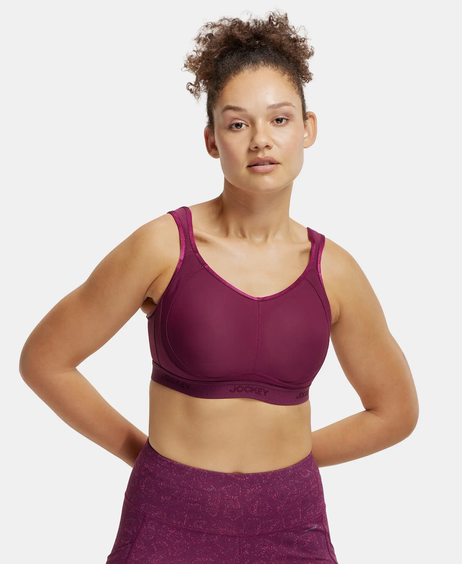 Wirefree Non Padded Microfiber Elastane Stretch Full Coverage Sports Bra with StayDry Treatment - Grape Wine
