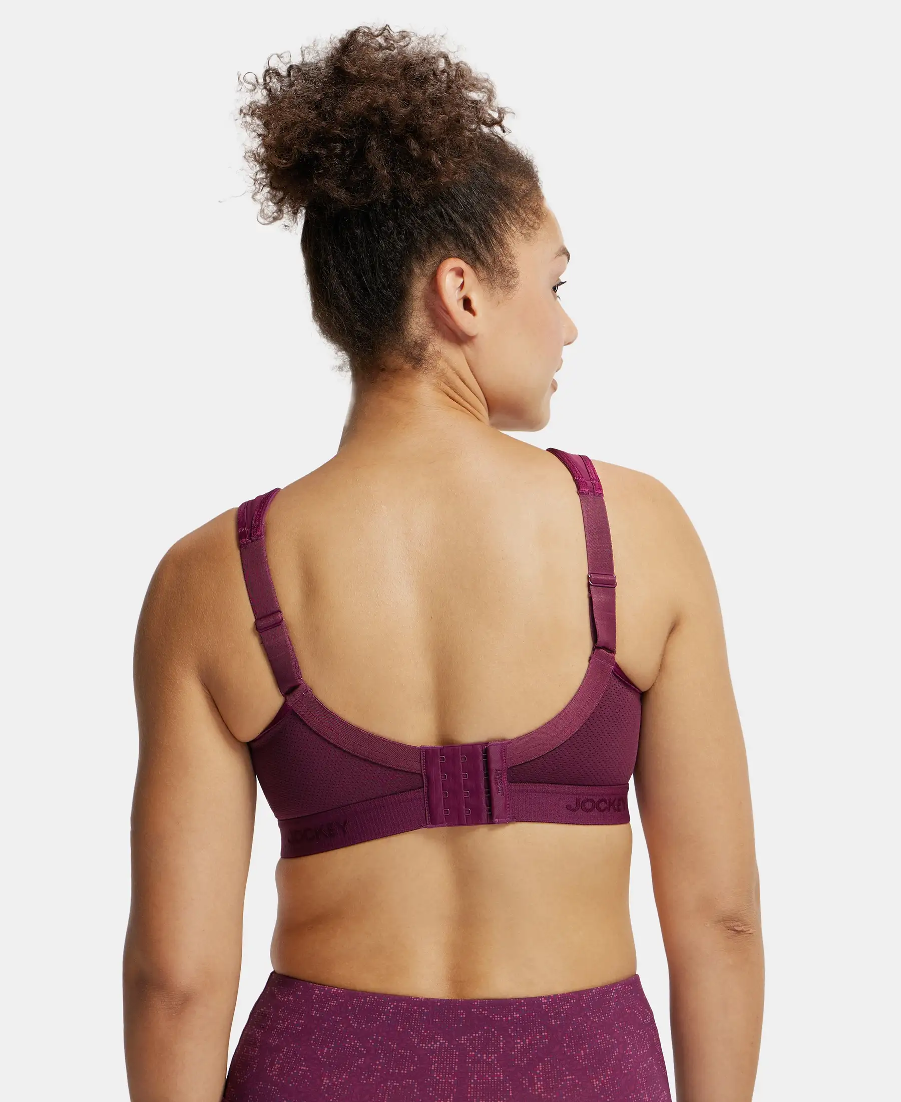 Wirefree Non Padded Microfiber Elastane Stretch Full Coverage Sports Bra with StayDry Treatment - Grape Wine - Image 3