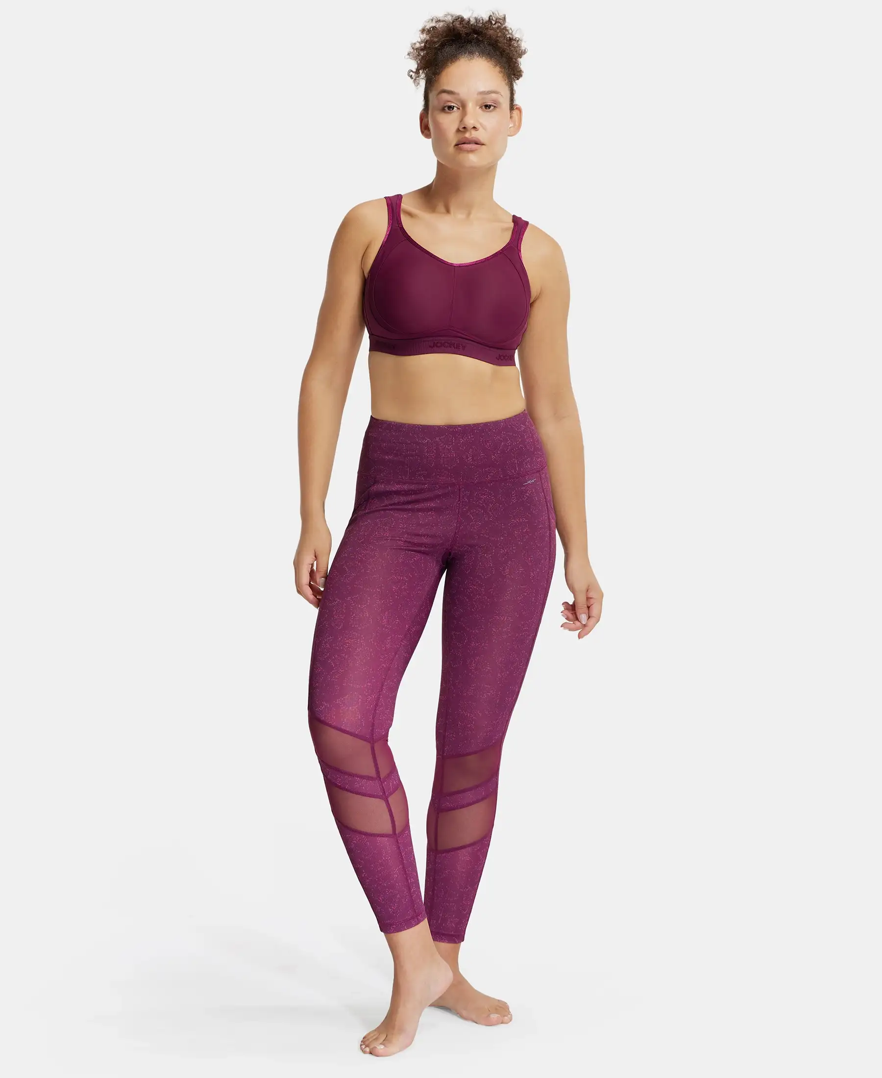 Wirefree Non Padded Microfiber Elastane Stretch Full Coverage Sports Bra with StayDry Treatment - Grape Wine - Image 4