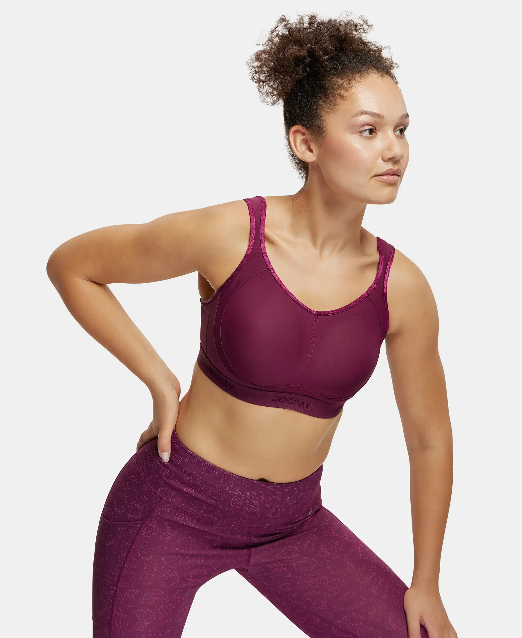 Wirefree Non Padded Microfiber Elastane Stretch Full Coverage Sports Bra with StayDry Treatment - Grape Wine - Image 5
