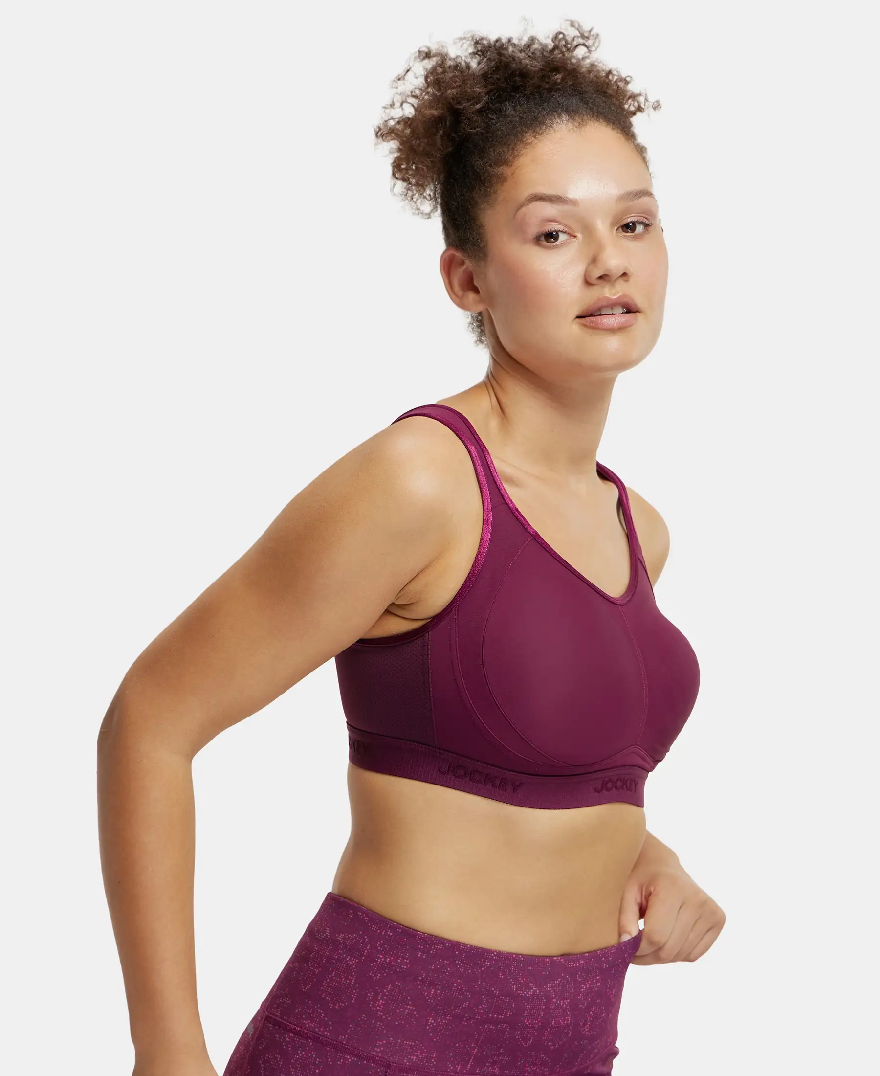 Wirefree Non Padded Microfiber Elastane Stretch Full Coverage Sports Bra with StayDry Treatment - Grape Wine - Image 6