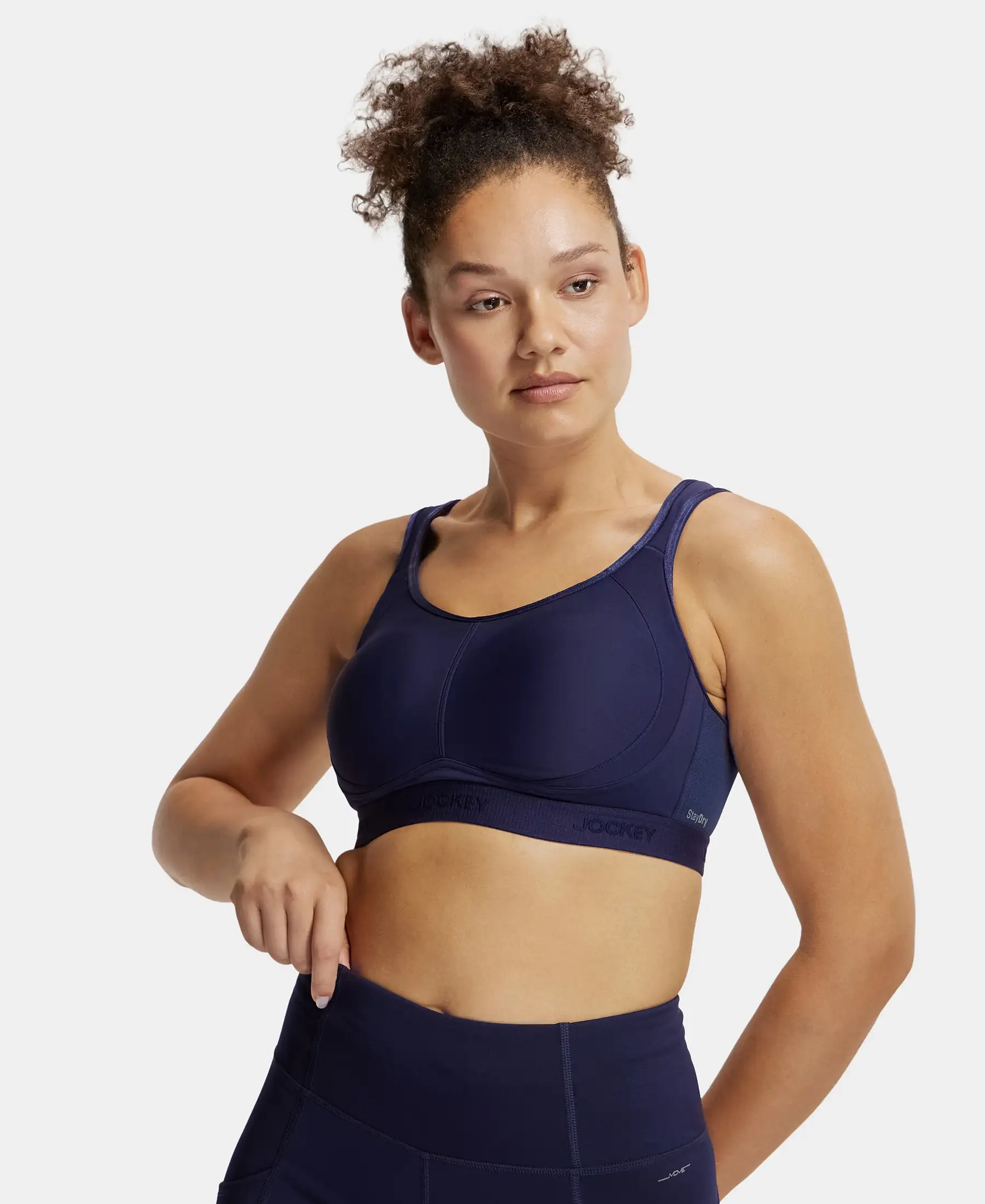Wirefree Non Padded Microfiber Elastane Stretch Full Coverage Sports Bra with StayDry Treatment - Peacoat