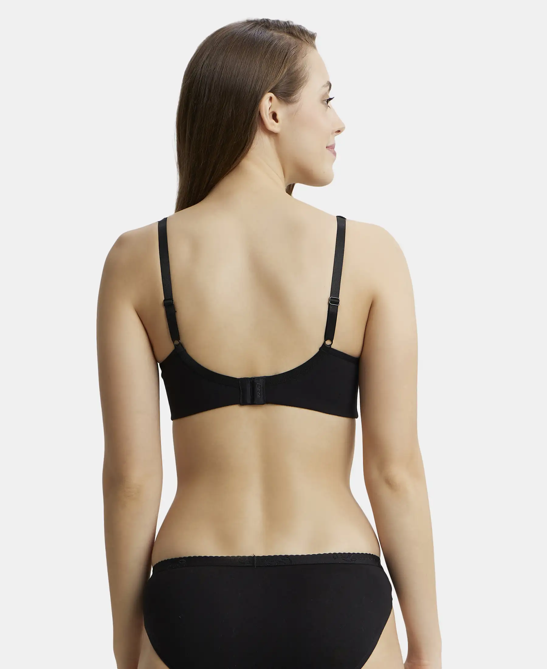 Wirefree Non Padded Plus Size Super Combed Cotton Elastane Stretch Full Coverage Everyday Bra with Concealed Shaper Panel - Black - Image 3