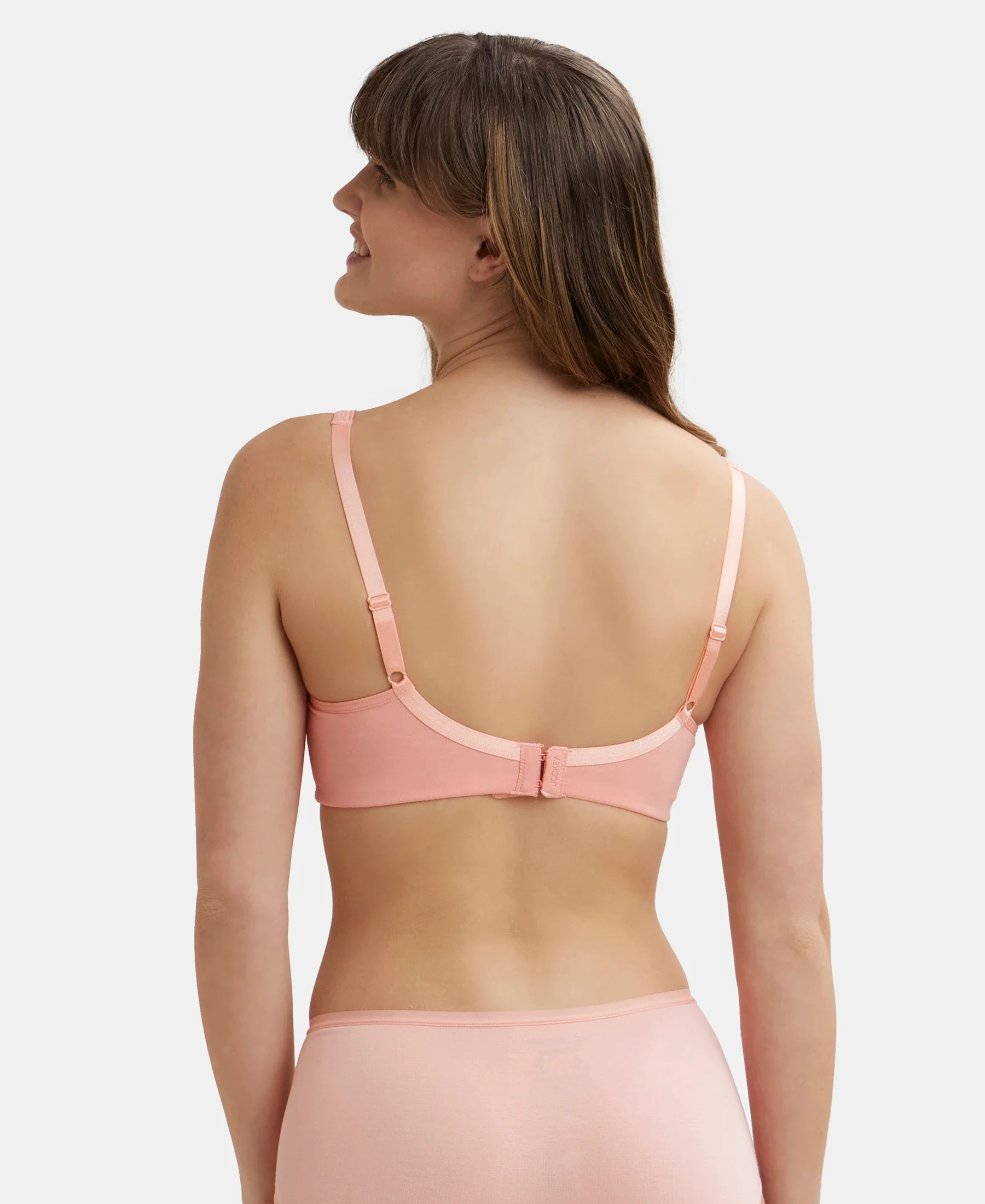 Wirefree Non Padded Super Combed Cotton Elastane Stretch Full Coverage Everyday Bra with Concealed Shaper Panel - Candlelight Peach - Image 3
