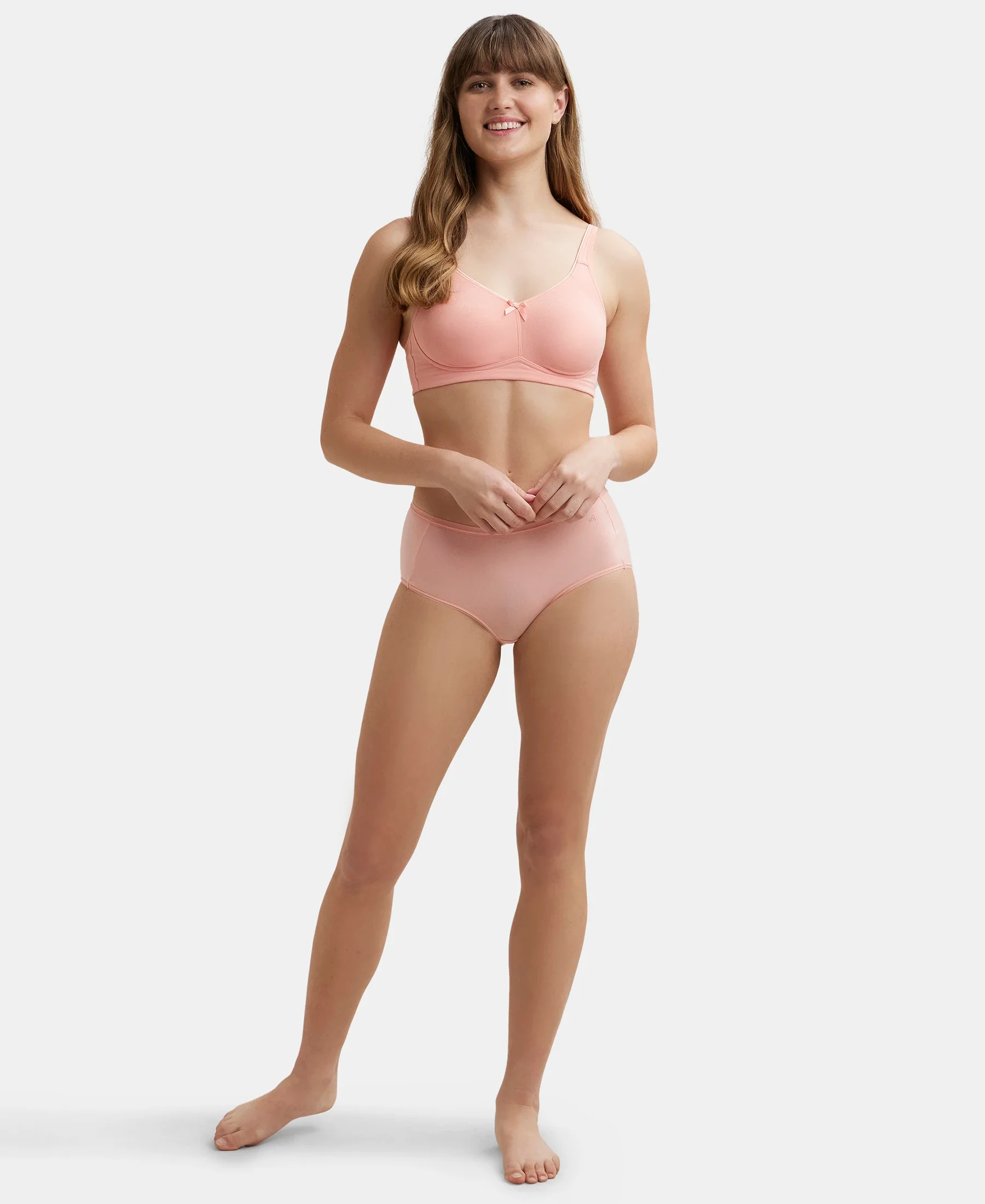 Wirefree Non Padded Super Combed Cotton Elastane Stretch Full Coverage Everyday Bra with Concealed Shaper Panel - Candlelight Peach - Image 4