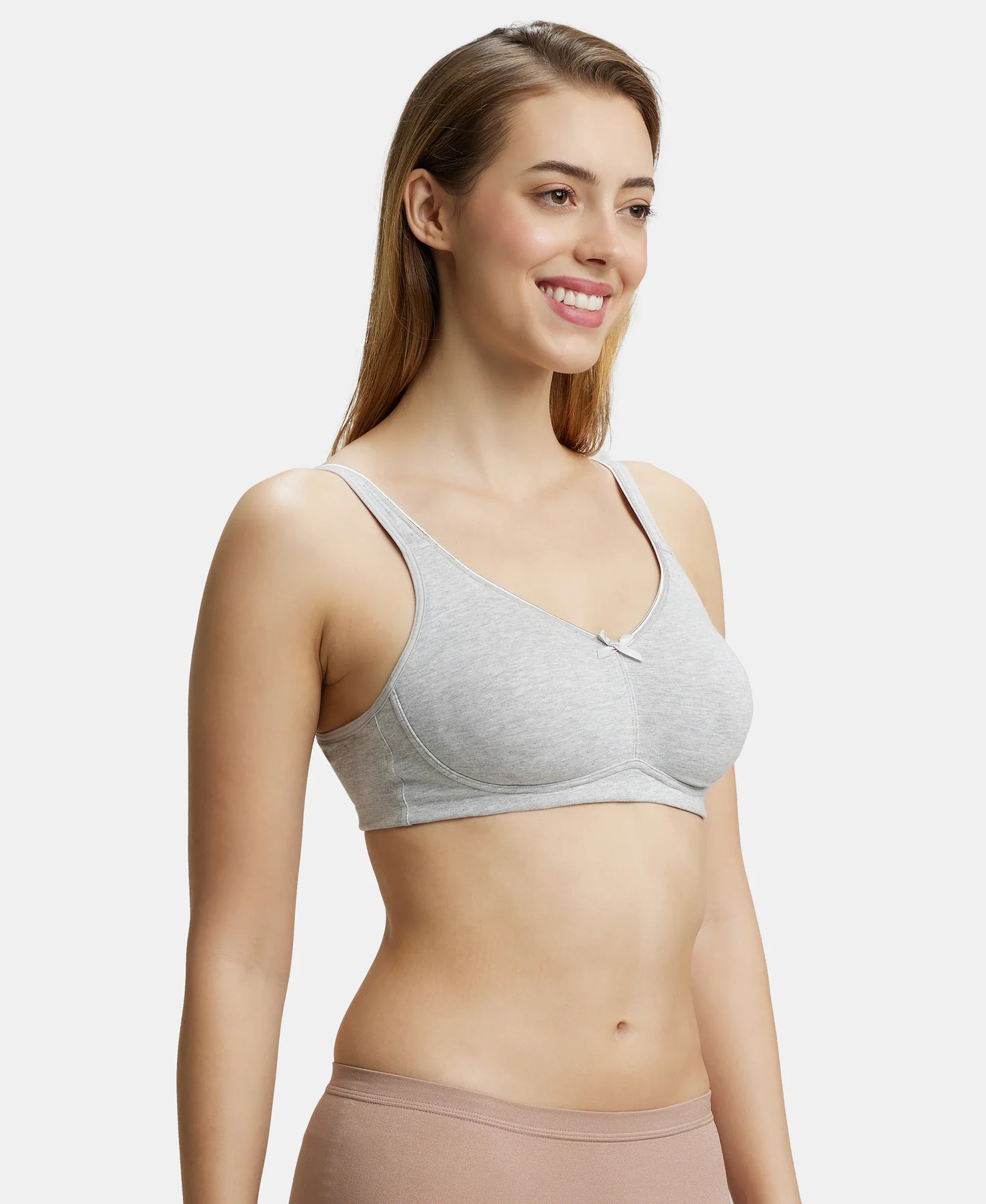 Wirefree Non Padded Plus Size Super Combed Cotton Elastane Stretch Full Coverage Everyday Bra with Concealed Shaper Panel - Steel Grey Melange - Image 2