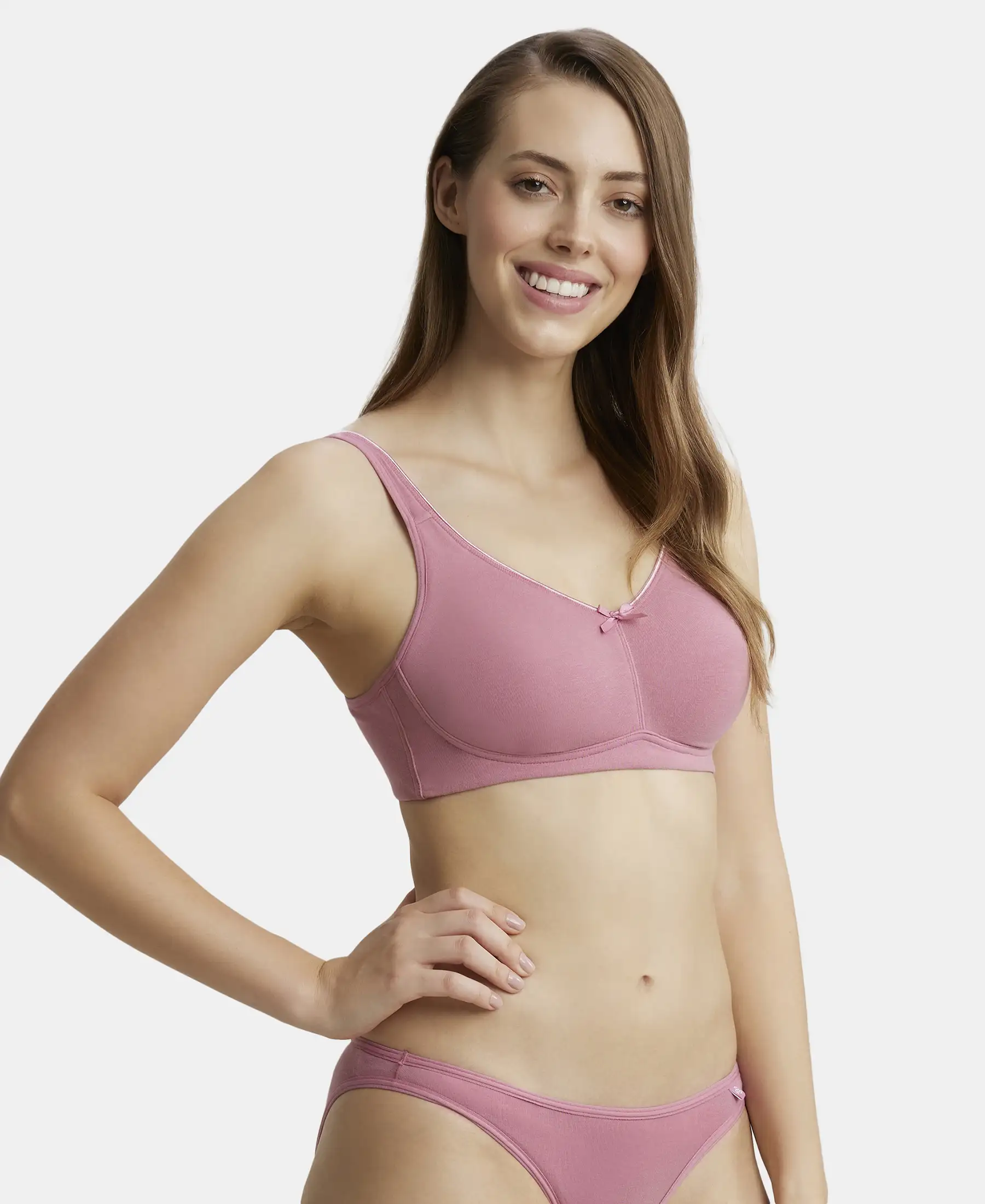 Wirefree Non Padded Super Combed Cotton Elastane Stretch Full Coverage Everyday Bra with Concealed Shaper Panel - Heather Rose - Image 2