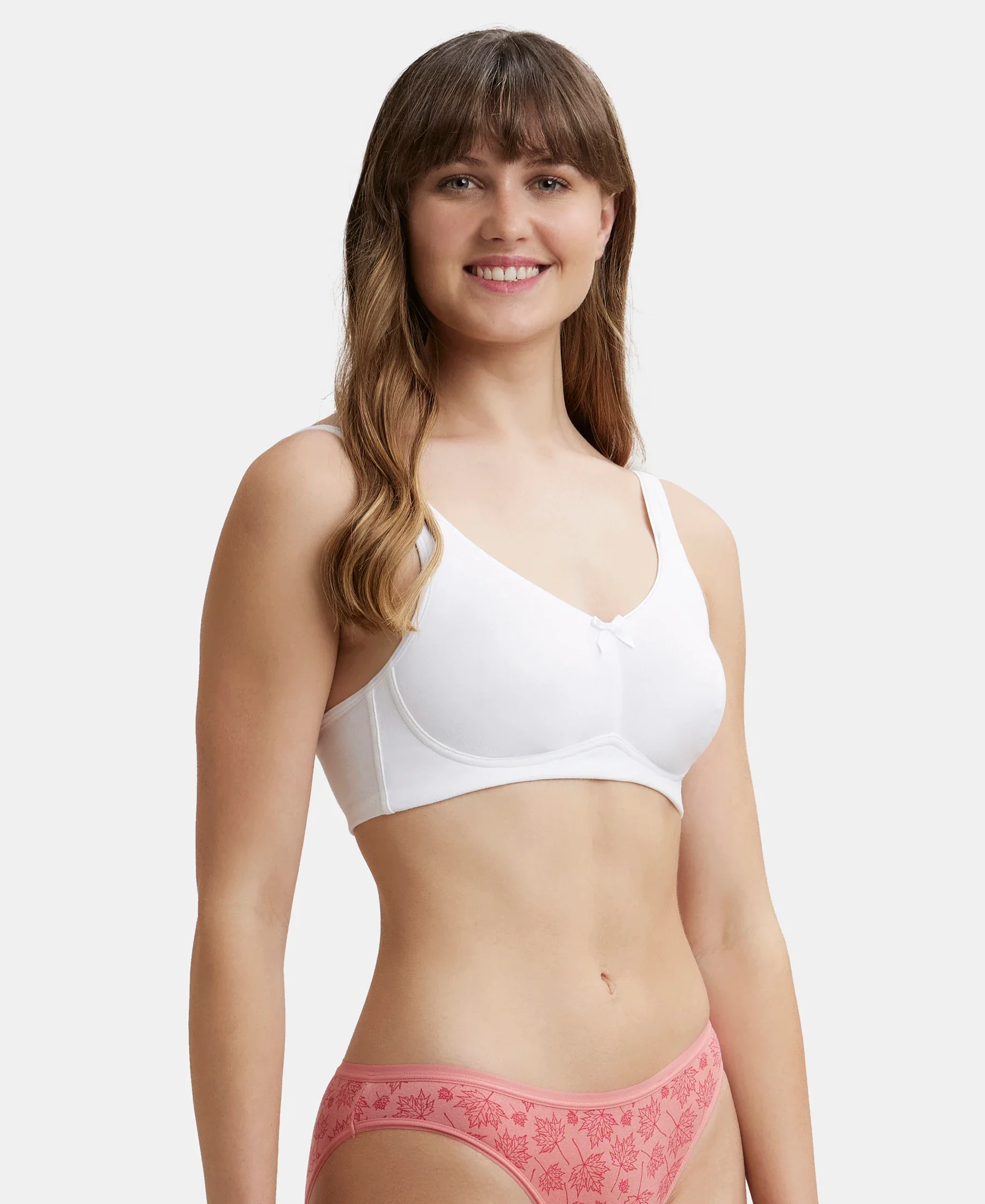 Wirefree Non Padded Plus Size Super Combed Cotton Elastane Stretch Full Coverage Everyday Bra with Concealed Shaper Panel - White - Image 2