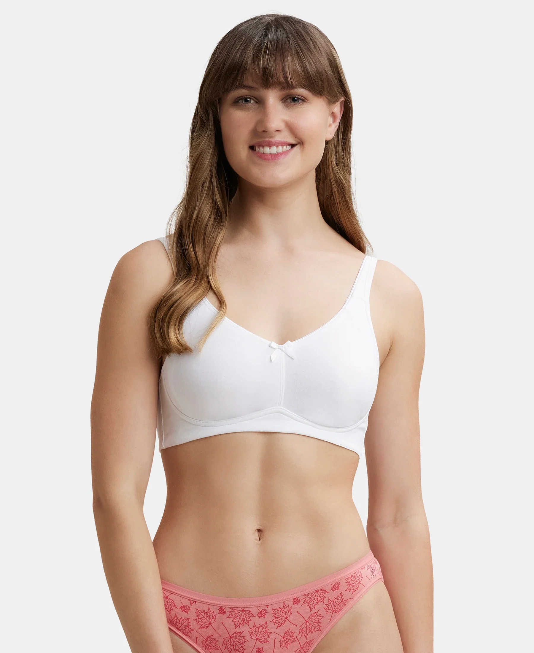 Wirefree Non Padded Plus Size Super Combed Cotton Elastane Stretch Full Coverage Everyday Bra with Concealed Shaper Panel - White - Image 5