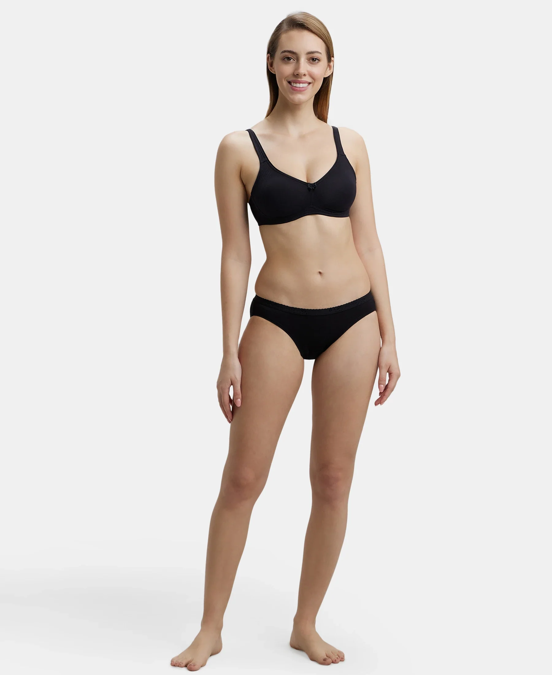 Wirefree Non Padded Super Combed Cotton Elastane Stretch Full Coverage Everyday Bra with Contoured Shaper Panel and Adjustable Straps - Black - Image 4