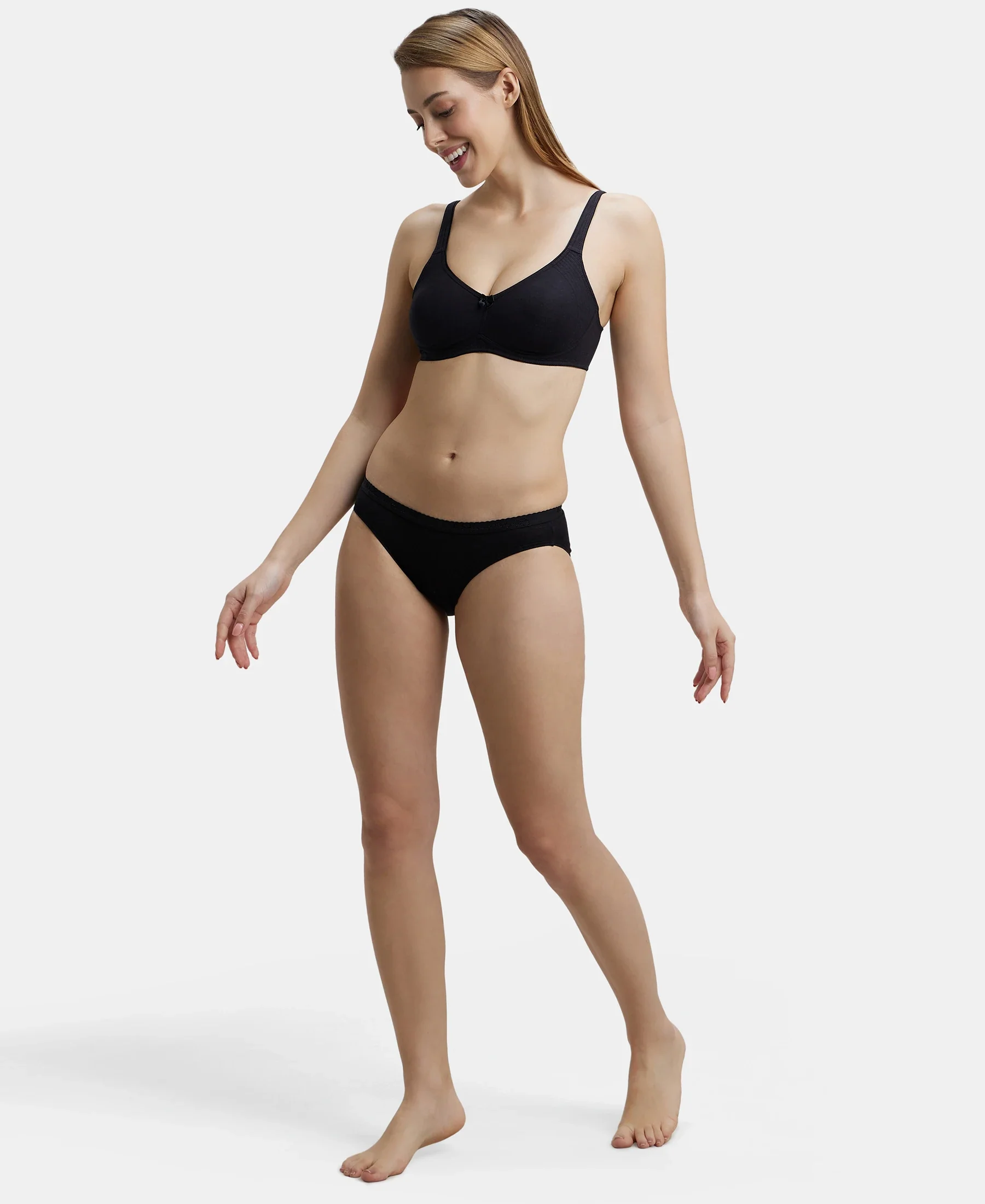 Wirefree Non Padded Super Combed Cotton Elastane Stretch Full Coverage Everyday Bra with Contoured Shaper Panel and Adjustable Straps - Black - Image 6