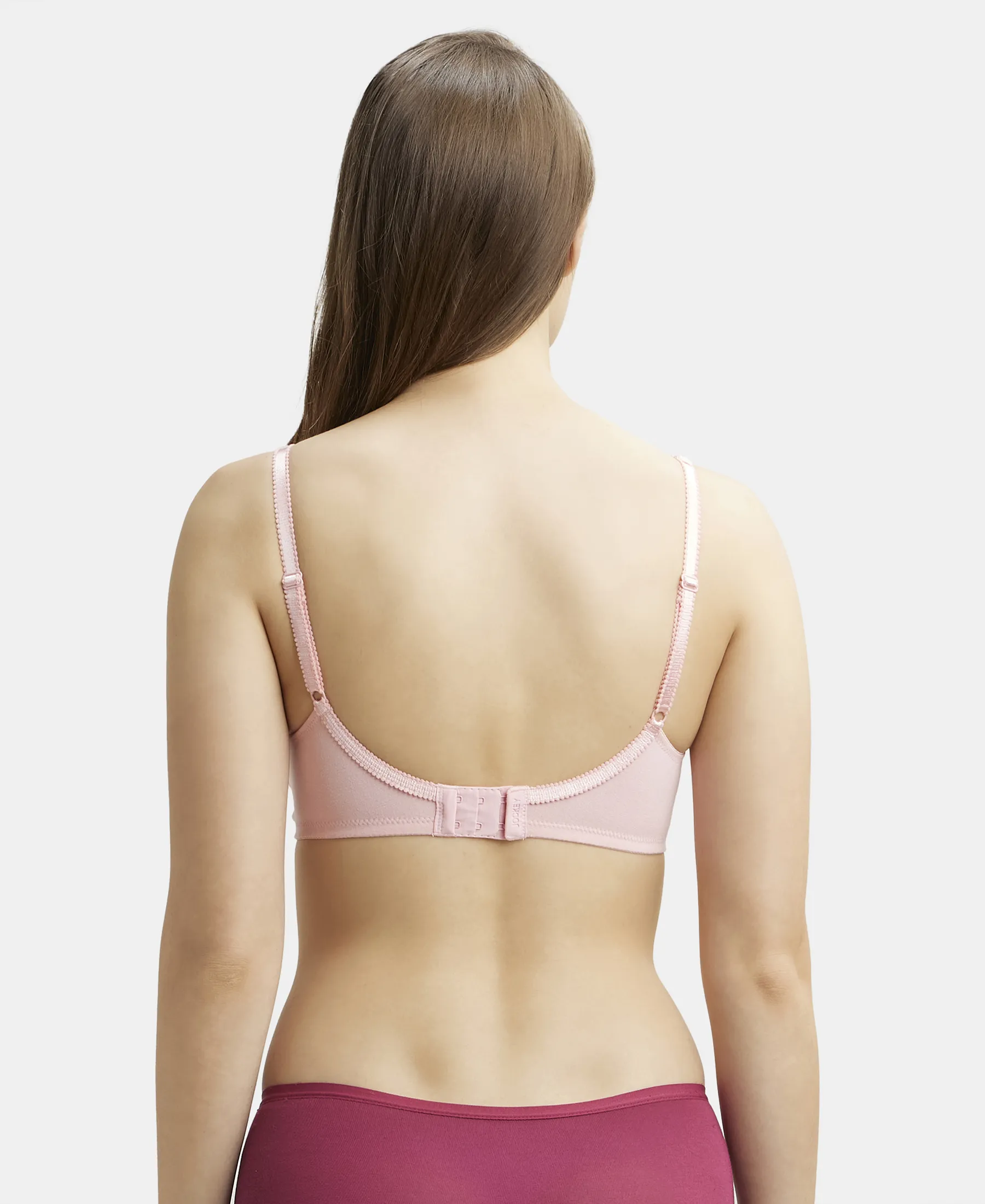 Wirefree Non Padded Plus Size Super Combed Cotton Elastane Stretch Full Coverage Everyday Bra with Contoured Shaper Panel and Adjustable Straps - Candy Pink - Image 3