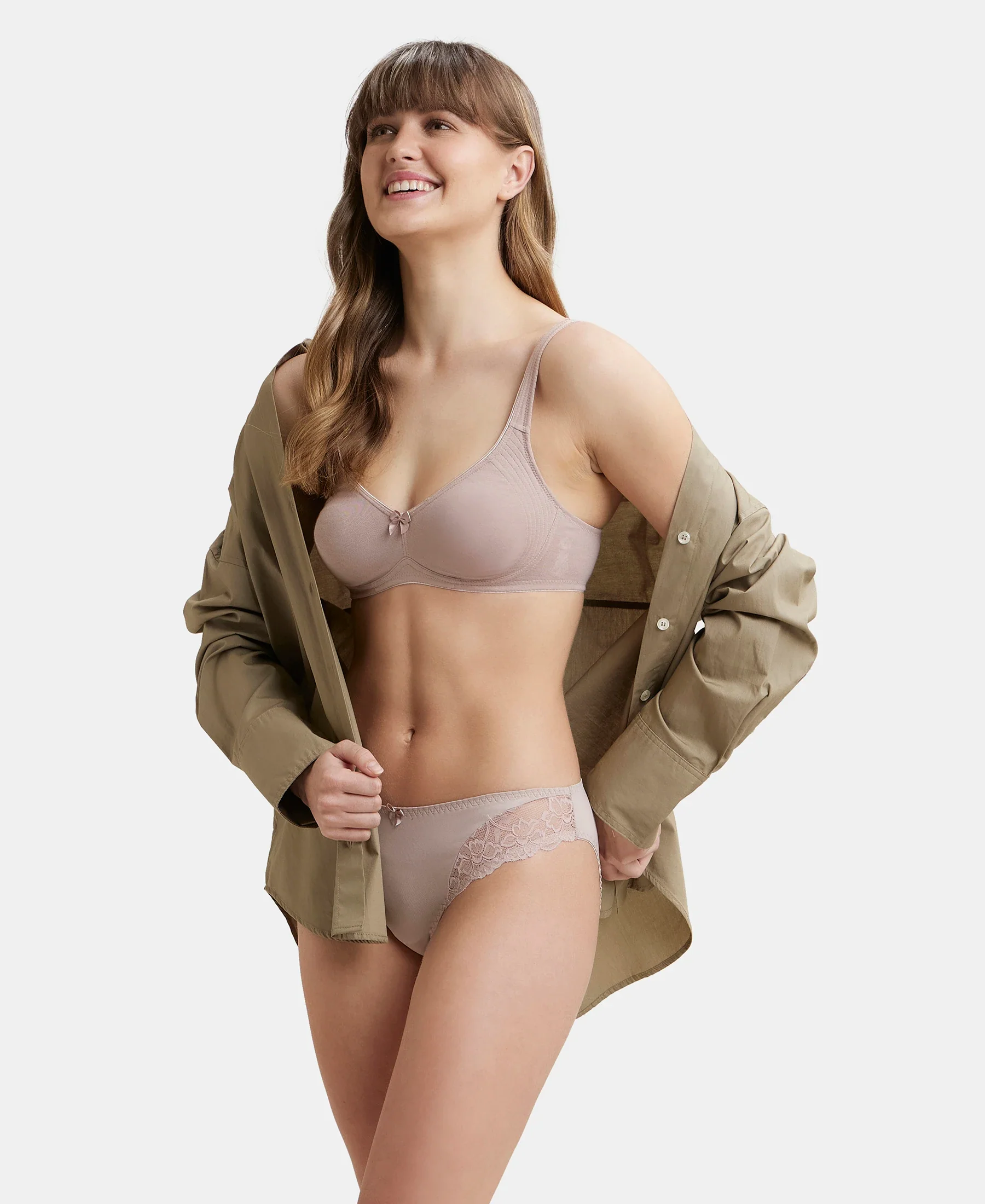 Wirefree Non Padded Super Combed Cotton Elastane Stretch Full Coverage Everyday Bra with Contoured Shaper Panel and Adjustable Straps - Mocha - Image 6