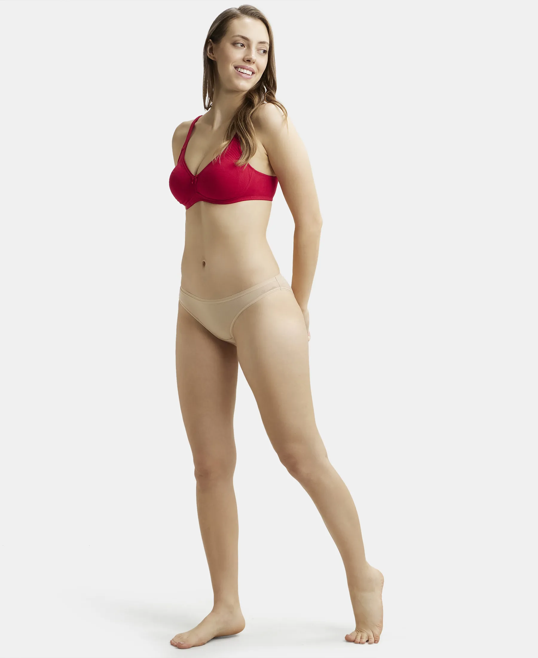 Wirefree Non Padded Plus Size Super Combed Cotton Elastane Stretch Full Coverage Everyday Bra with Contoured Shaper Panel and Adjustable Straps - Red Love - Image 4