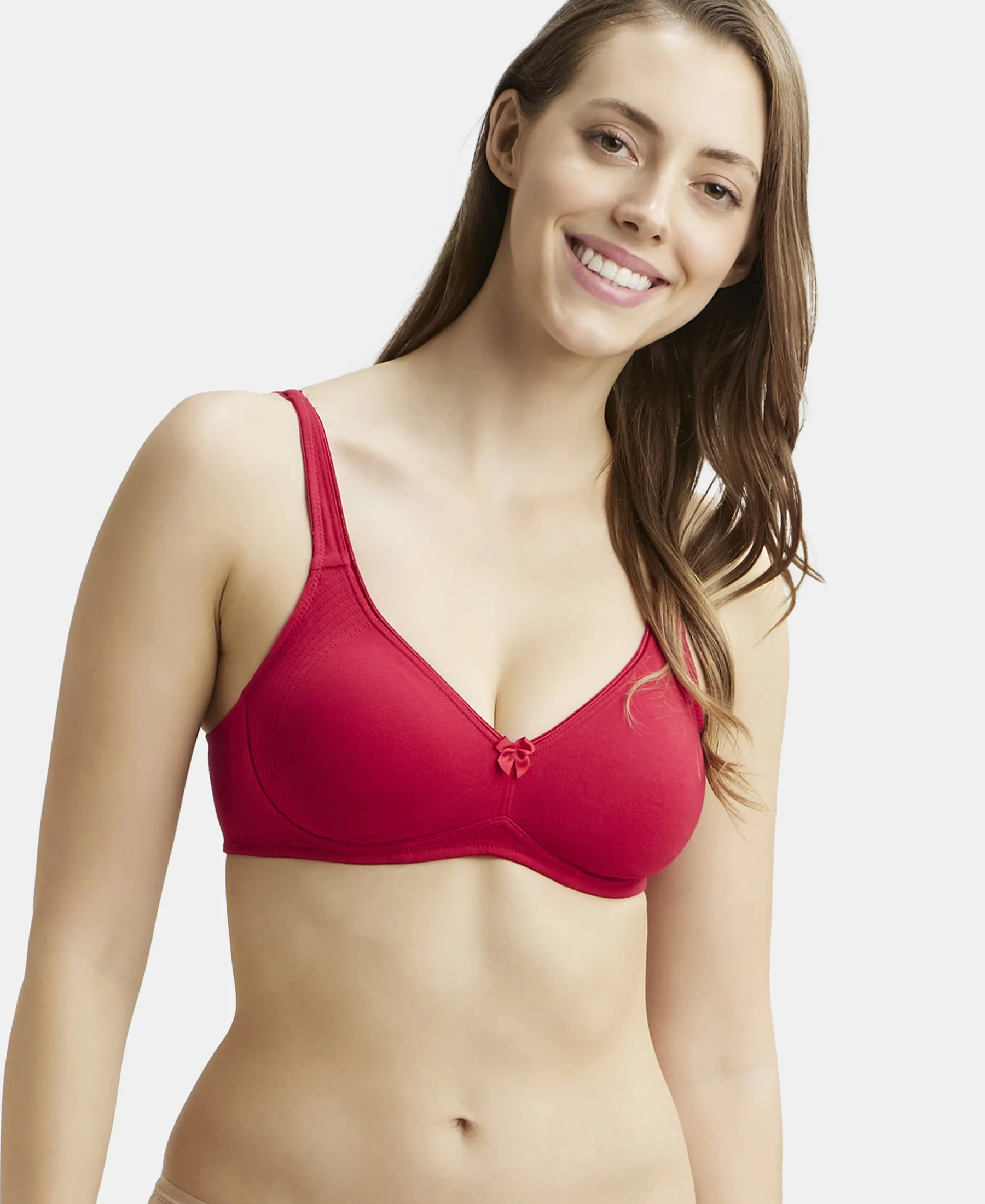 Wirefree Non Padded Plus Size Super Combed Cotton Elastane Stretch Full Coverage Everyday Bra with Contoured Shaper Panel and Adjustable Straps - Red Love - Image 5