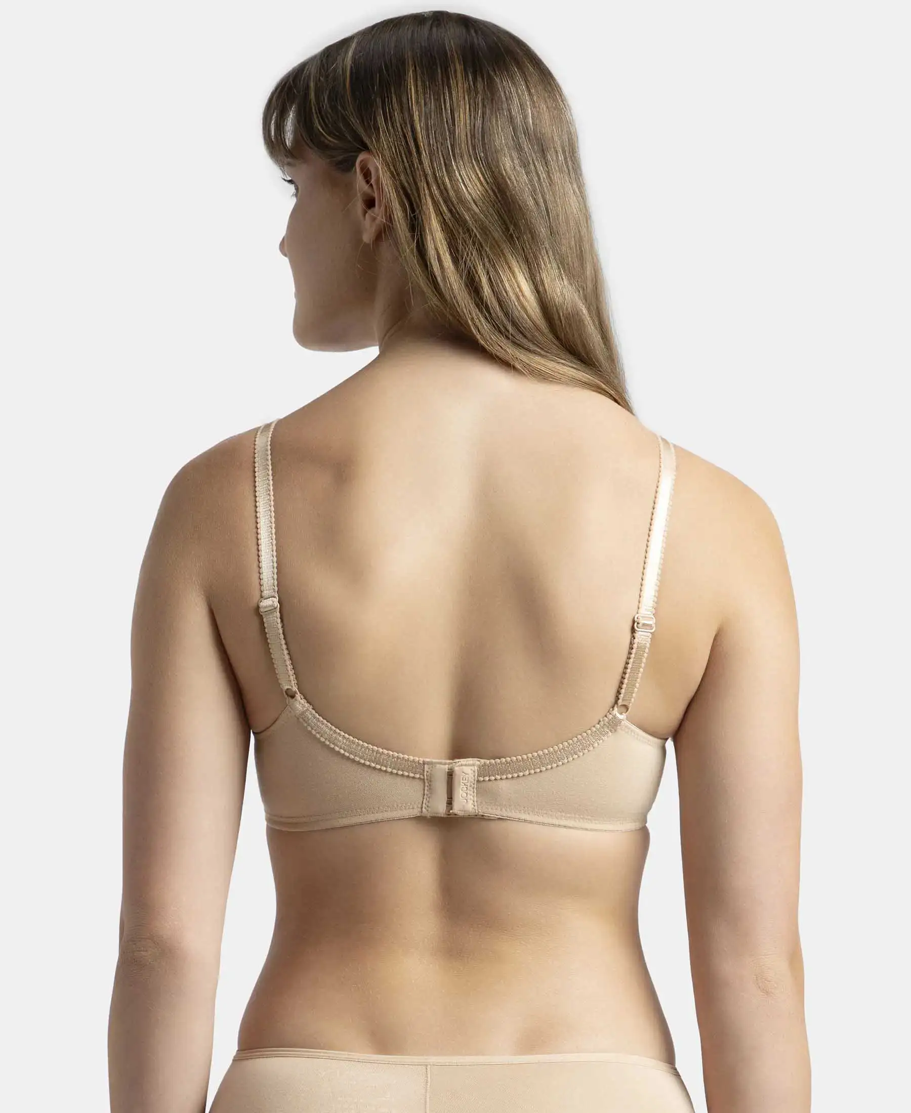 Wirefree Non Padded Plus Size Super Combed Cotton Elastane Stretch Full Coverage Everyday Bra with Contoured Shaper Panel and Adjustable Straps - Skin - Image 3