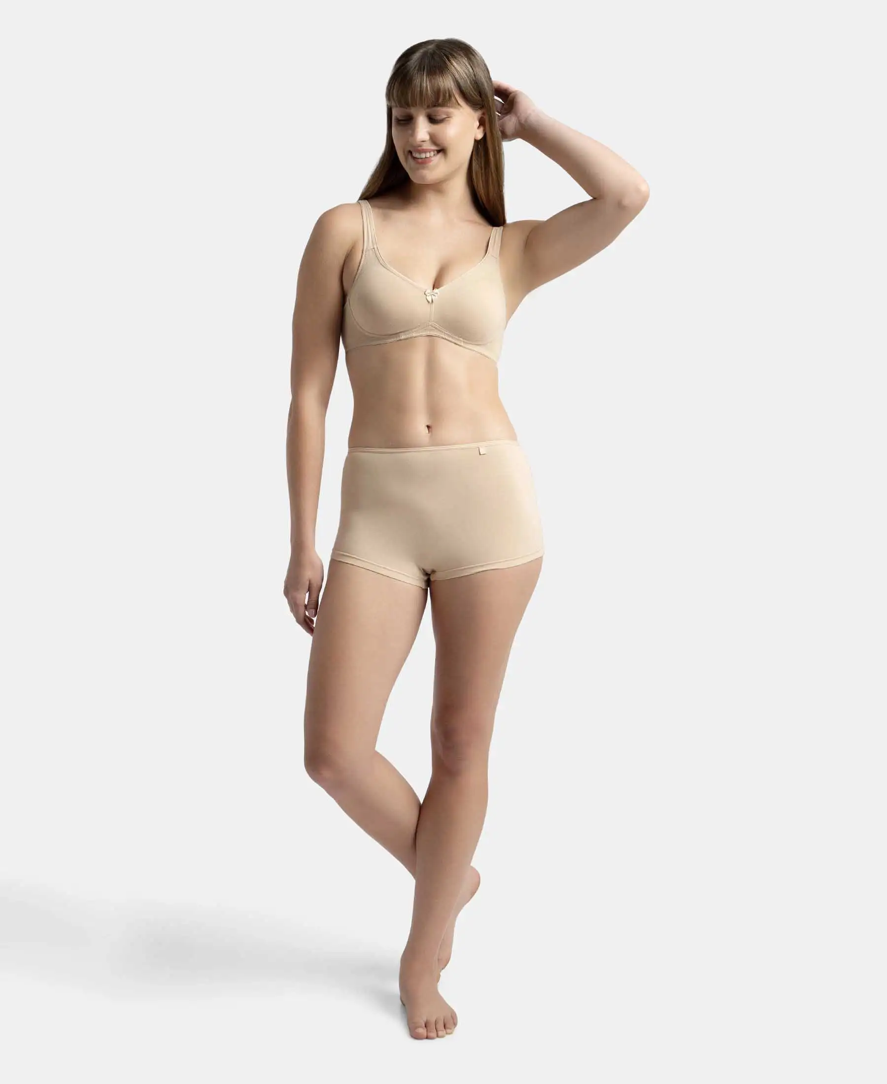 Wirefree Non Padded Plus Size Super Combed Cotton Elastane Stretch Full Coverage Everyday Bra with Contoured Shaper Panel and Adjustable Straps - Skin - Image 4