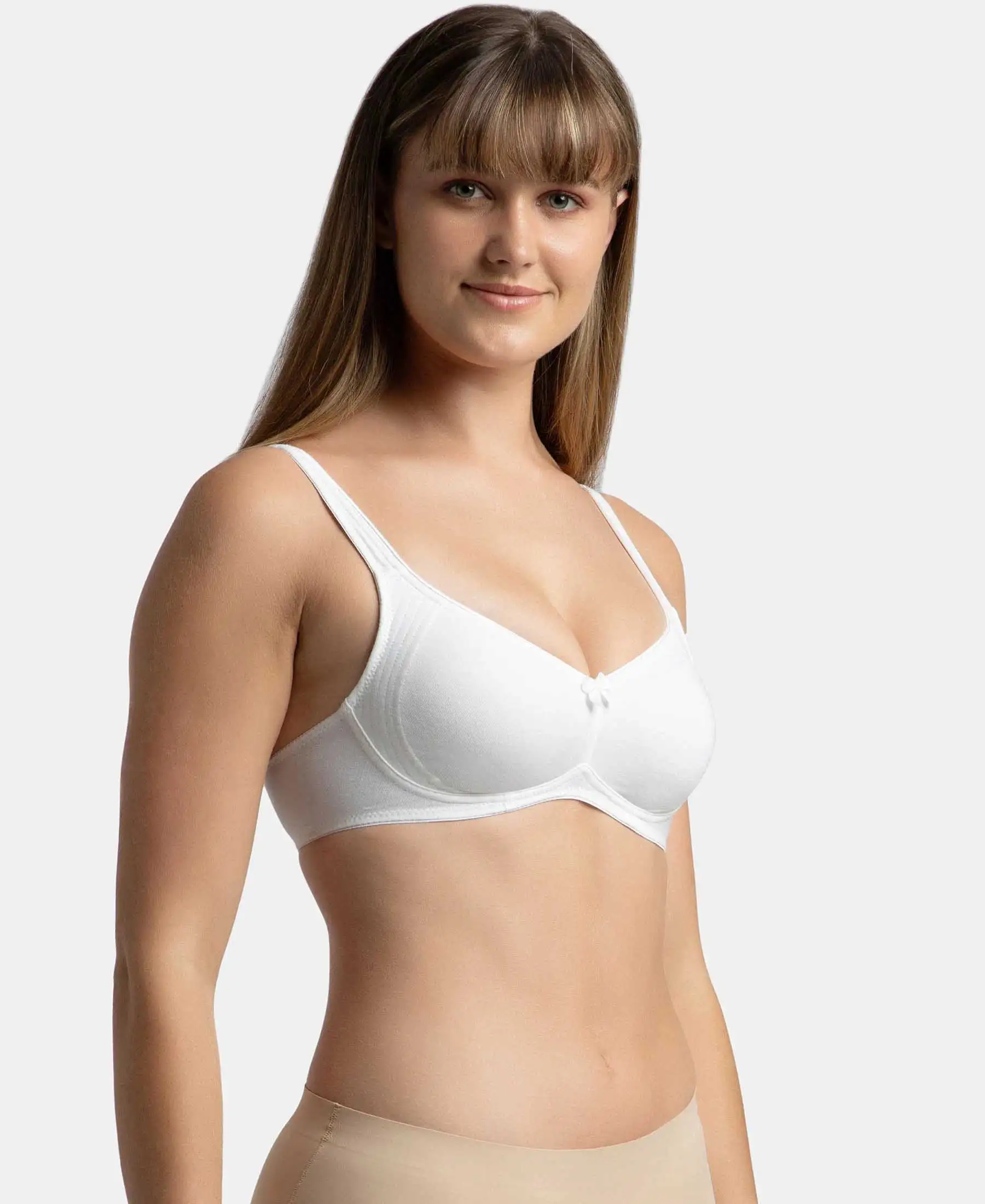 Wirefree Non Padded Plus Size Super Combed Cotton Elastane Stretch Full Coverage Everyday Bra with Contoured Shaper Panel and Adjustable Straps - White - Image 6