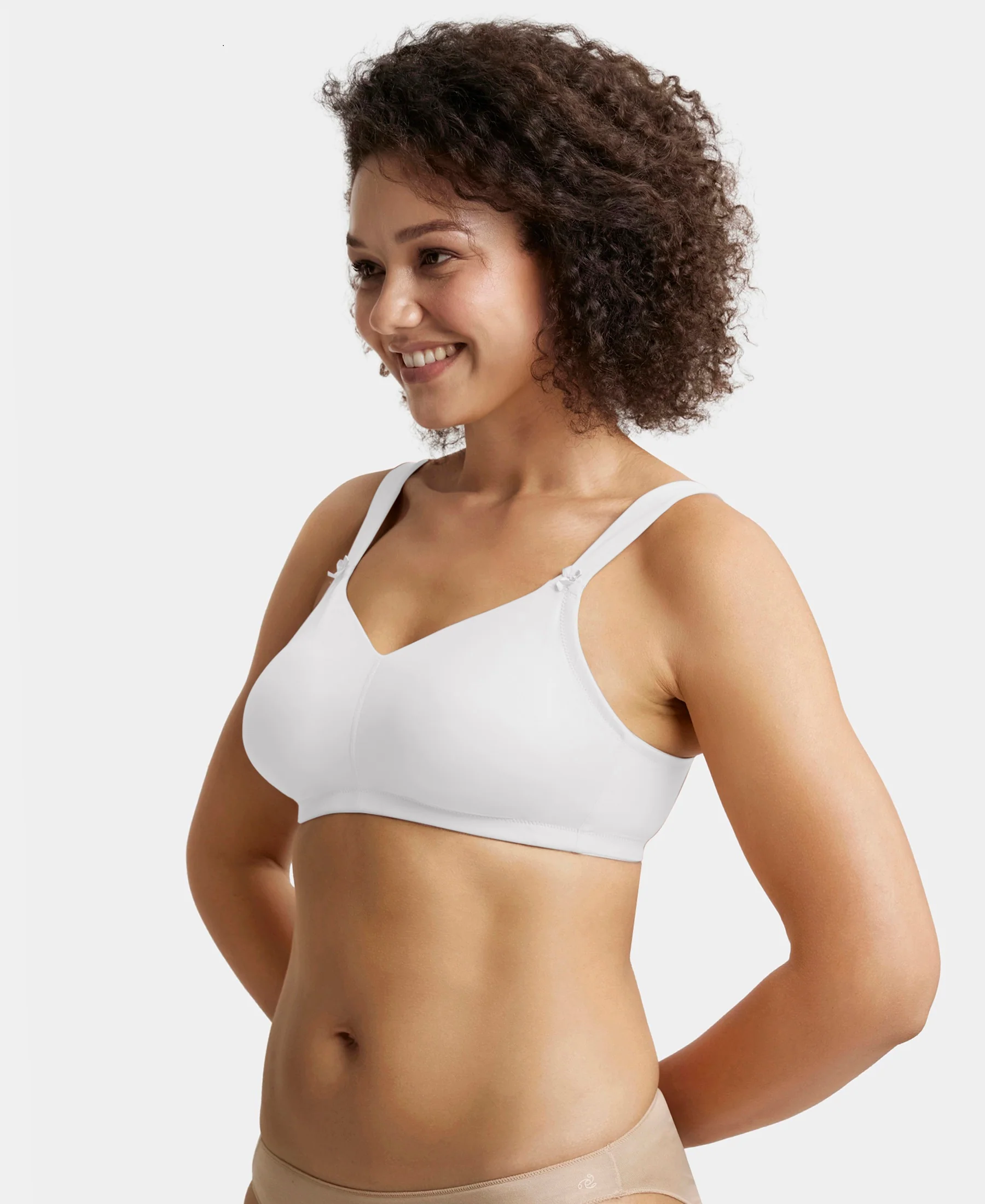 Wirefree Non Padded Soft Touch Microfiber Elastane Stretch Full Coverage Minimizer Bra with Broad Cushioned Fabric Strap - White - Image 2