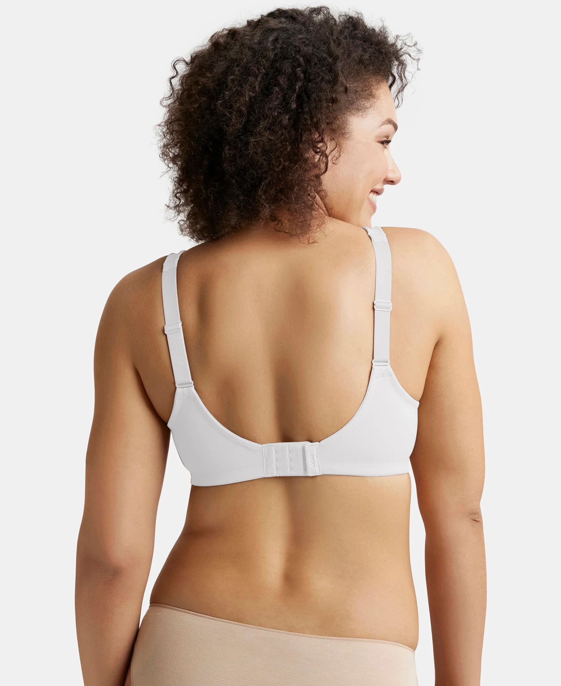 Wirefree Non Padded Soft Touch Microfiber Elastane Stretch Full Coverage Minimizer Bra with Broad Cushioned Fabric Strap - White - Image 3
