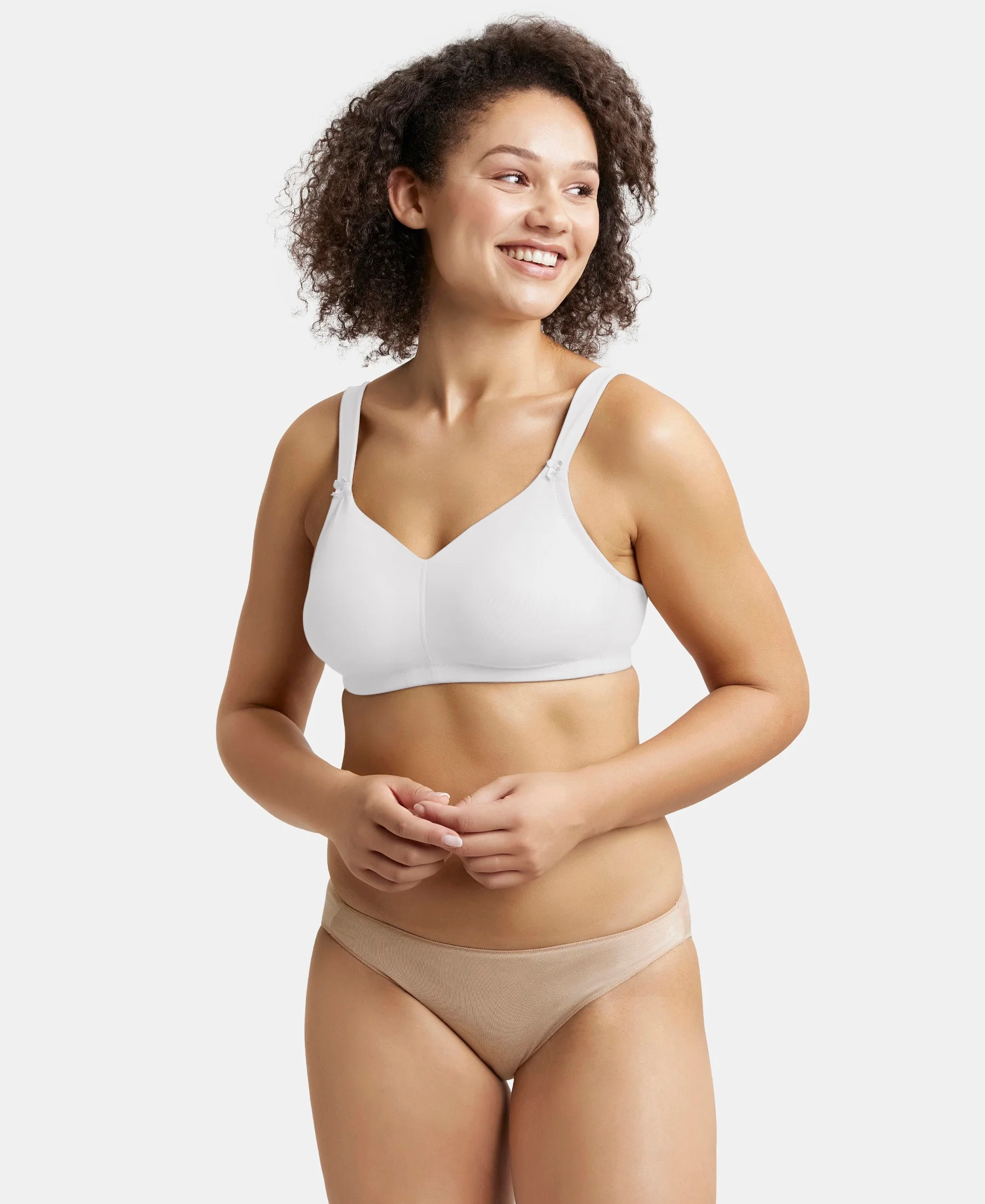Wirefree Non Padded Soft Touch Microfiber Elastane Stretch Full Coverage Minimizer Bra with Broad Cushioned Fabric Strap - White - Image 6