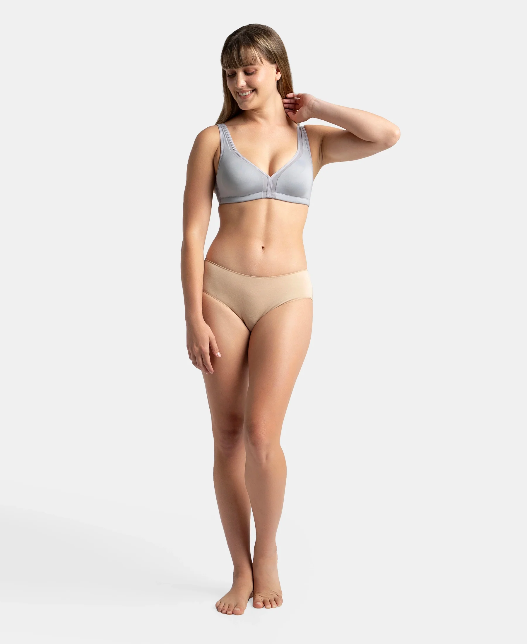 Wirefree Non Padded Soft Touch Microfiber Elastane Stretch Full Coverage Everyday Bra with Stylised Mesh Panel - Lilac Grey - Image 4