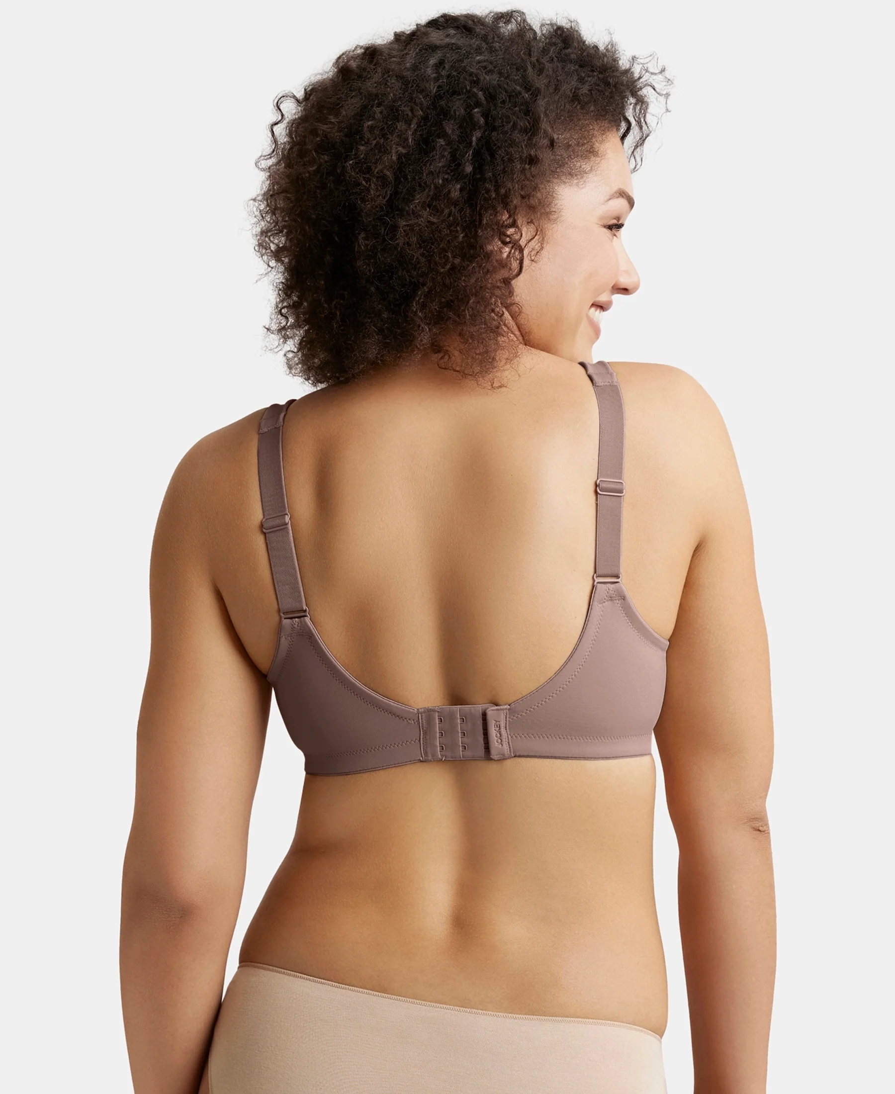 Wirefree Non Padded Soft Touch Microfiber Elastane Stretch Full Coverage Minimizer Bra with Broad Cushioned Fabric Strap - Deep Taupe - Image 3
