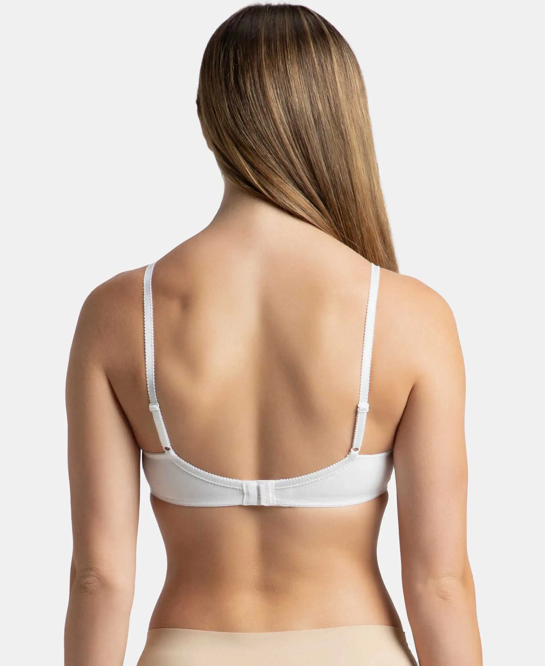 Wirefree Non Padded Super Combed Cotton Elastane Stretch Full Coverage Everyday Bra with Contoured Shaper Panel and Adjustable Straps - White - Image 3
