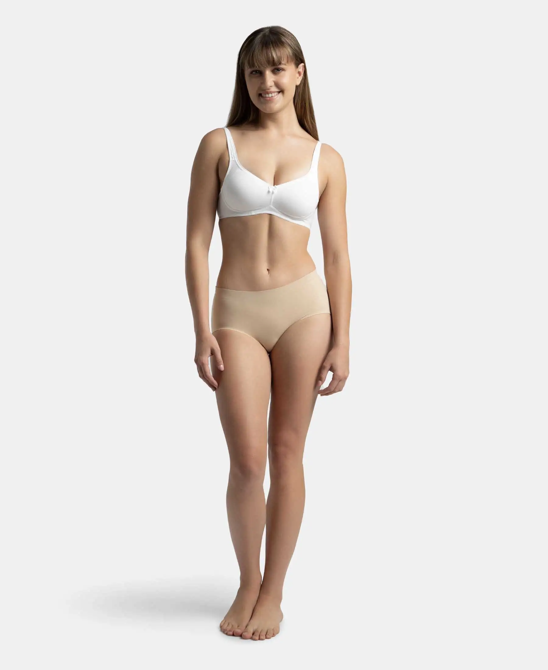 Wirefree Non Padded Super Combed Cotton Elastane Stretch Full Coverage Everyday Bra with Contoured Shaper Panel and Adjustable Straps - White - Image 4