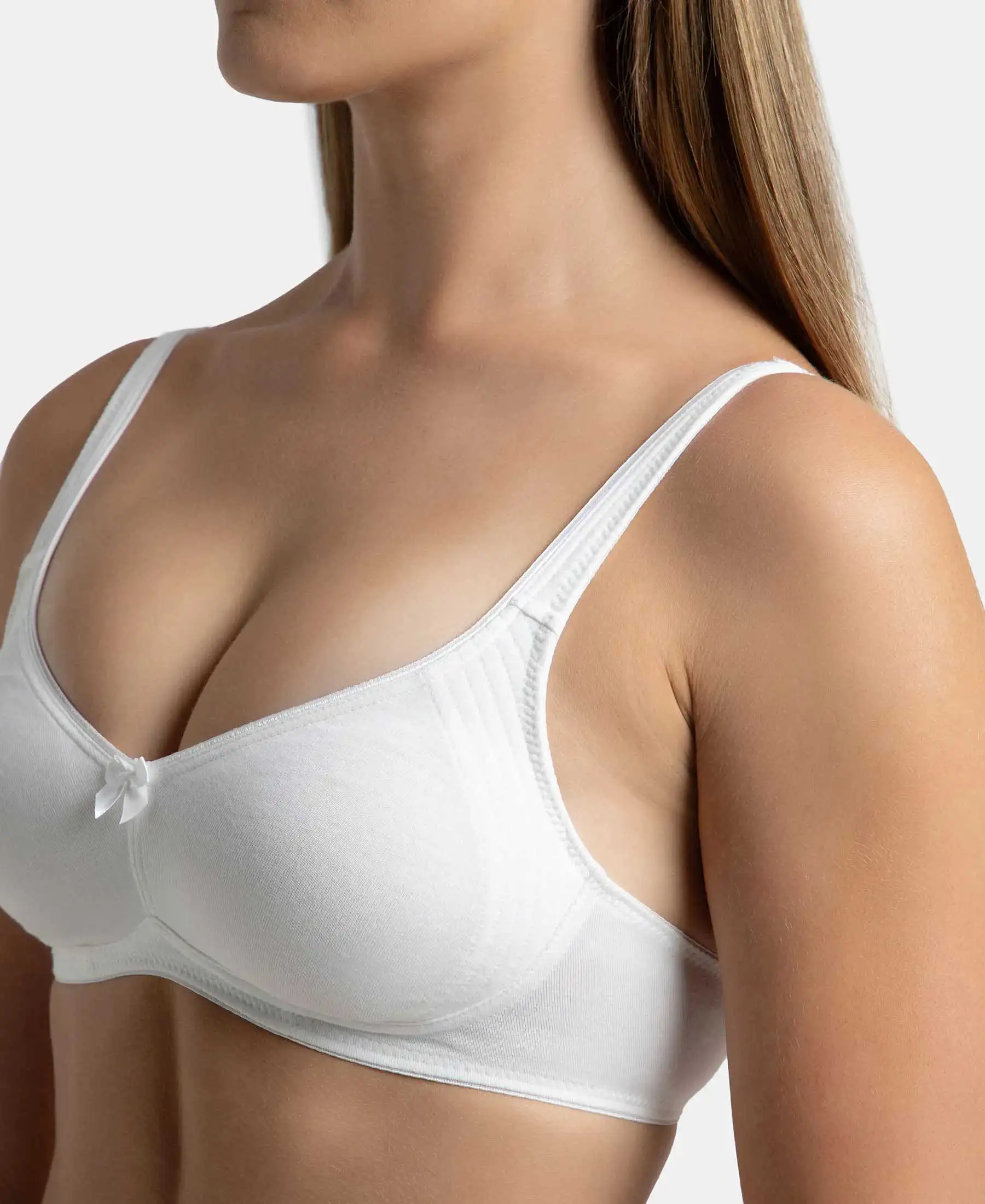 Wirefree Non Padded Super Combed Cotton Elastane Stretch Full Coverage Everyday Bra with Contoured Shaper Panel and Adjustable Straps - White - Image 8