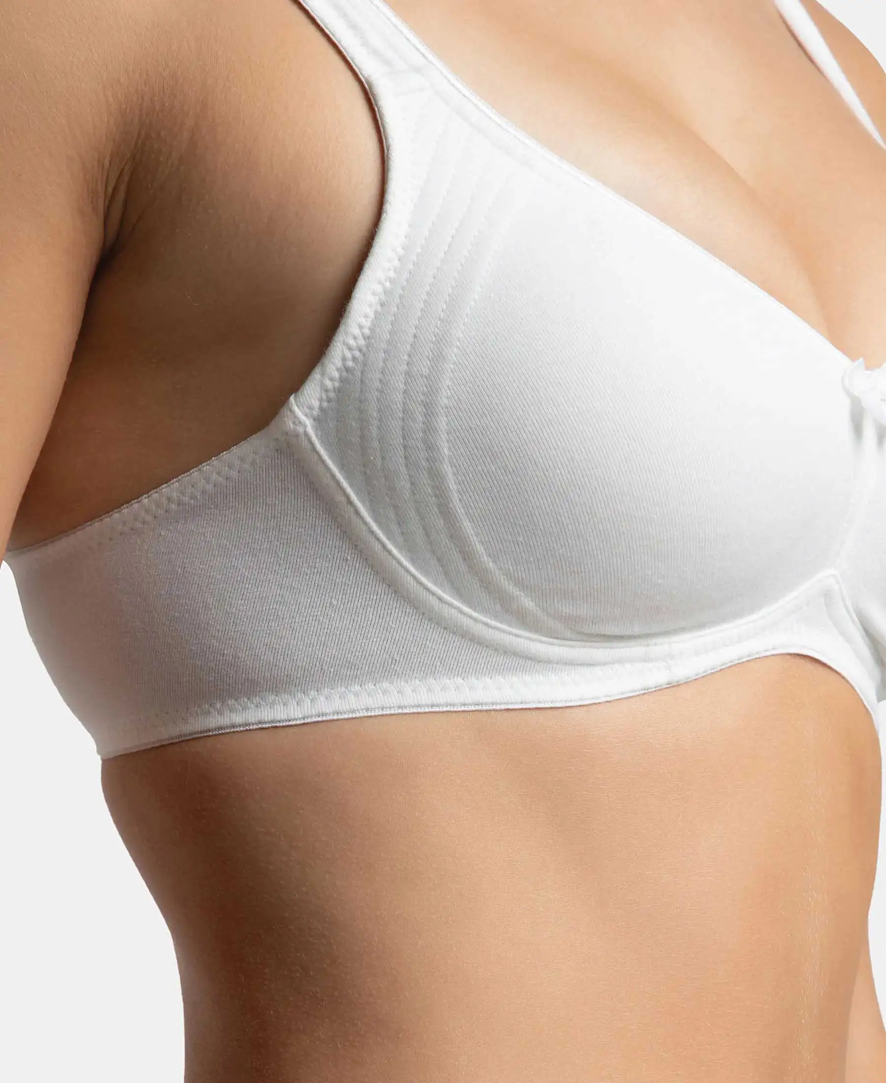 Wirefree Non Padded Super Combed Cotton Elastane Stretch Full Coverage Everyday Bra with Contoured Shaper Panel and Adjustable Straps - White - Image 9