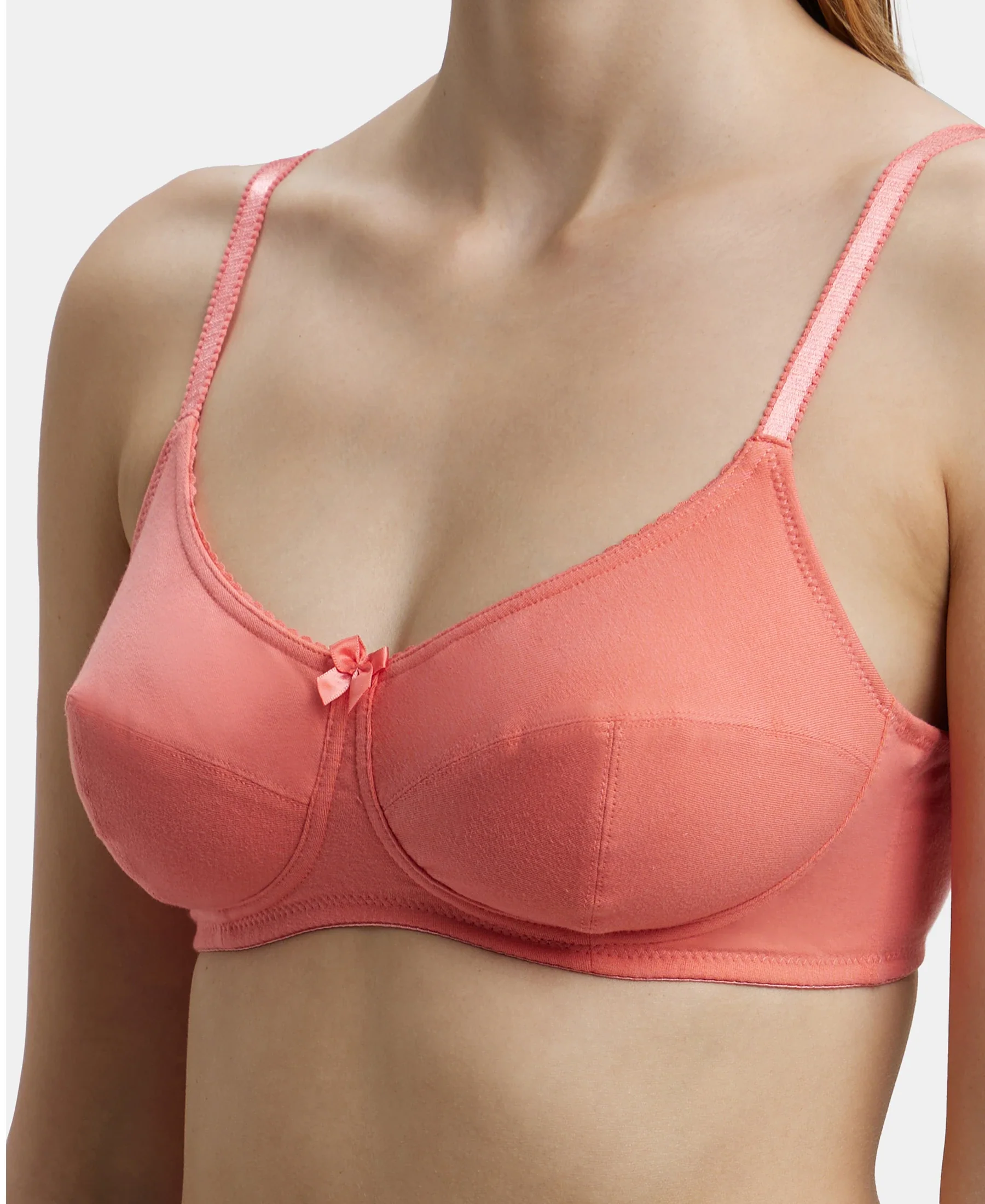 Wirefree Non Padded Super Combed Cotton Elastane Stretch Full Coverage Everyday Bra with Soft Adjustable Straps - Blush Pink - Image 7