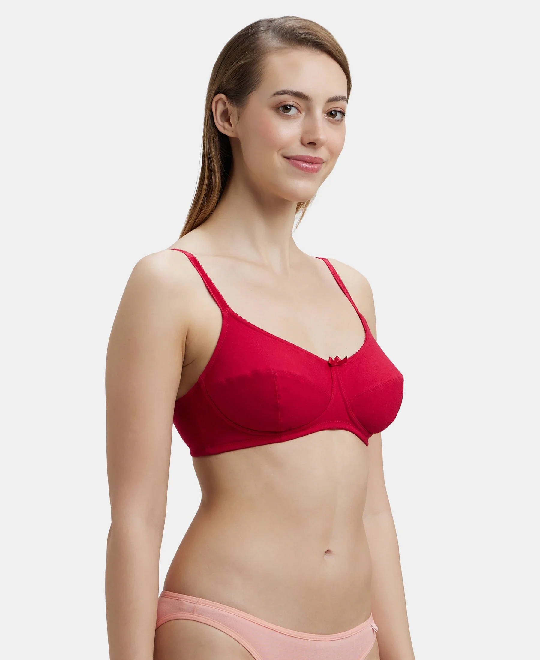 Wirefree Non Padded Super Combed Cotton Elastane Stretch Full Coverage Plus Size Bra with Soft Adjustable Straps - Red Love - Image 2