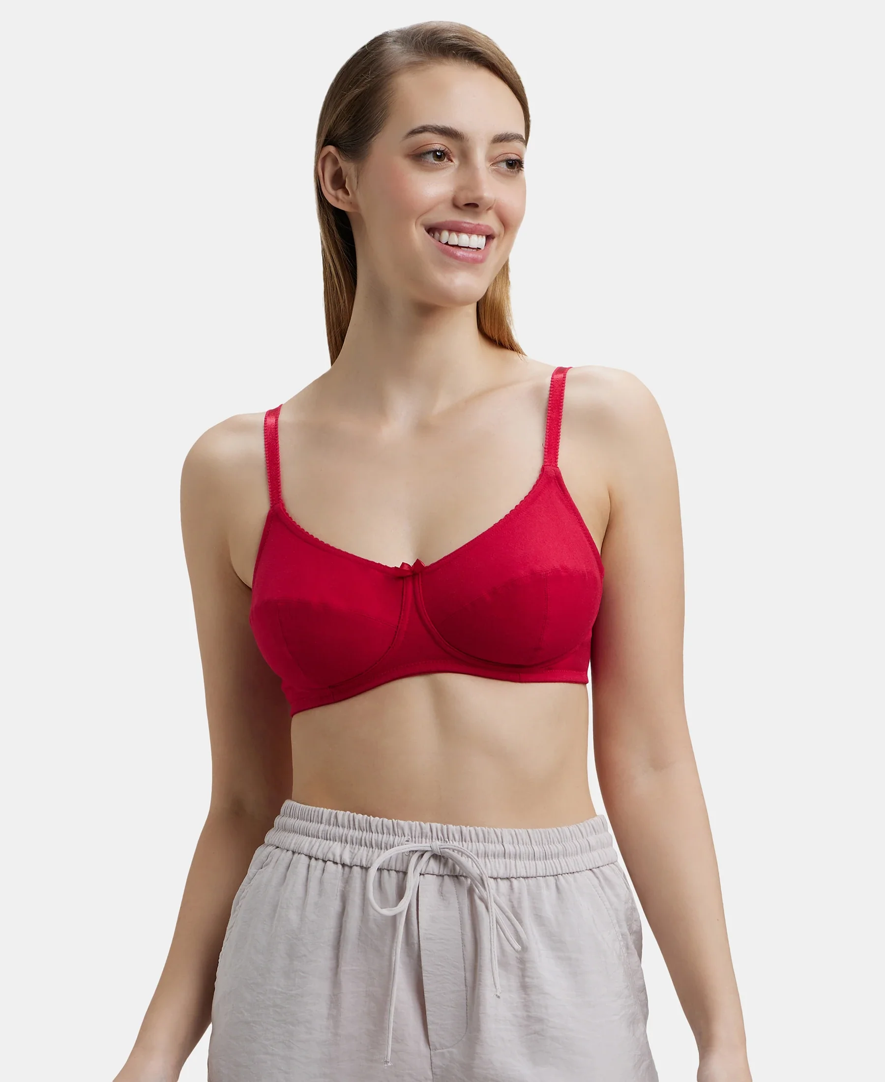 Wirefree Non Padded Super Combed Cotton Elastane Stretch Full Coverage Plus Size Bra with Soft Adjustable Straps - Red Love - Image 5