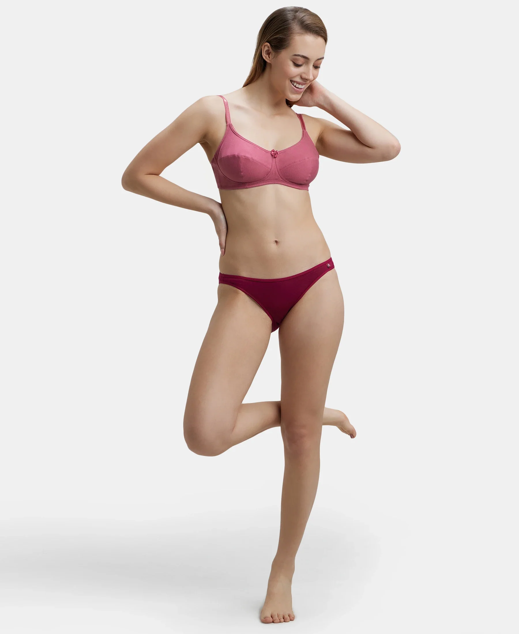 Wirefree Non Padded Super Combed Cotton Elastane Stretch Full Coverage Everyday Bra with Soft Adjustable Straps - Rose Wine - Image 6