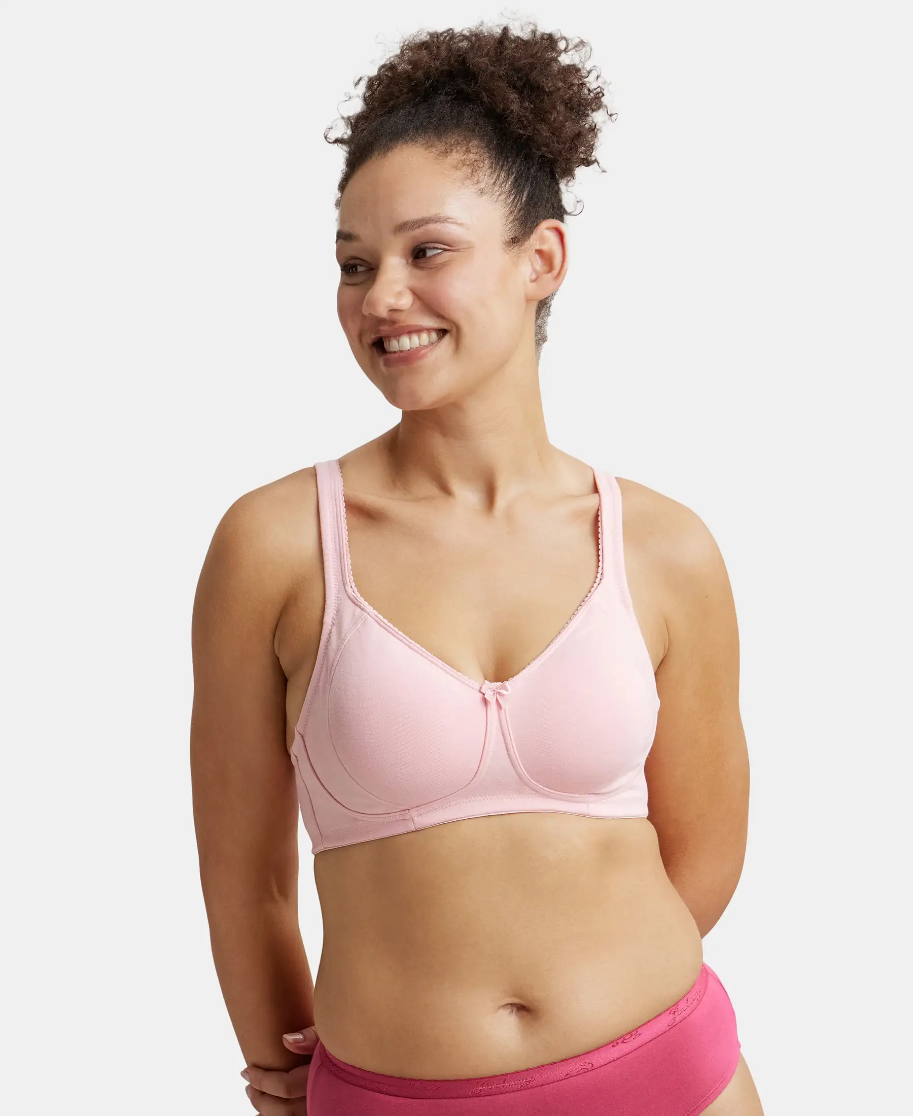 Wirefree Non Padded Super Combed Cotton Elastane Stretch Full Coverage Plus Size Bra Plush Lining Cup - Candy Pink