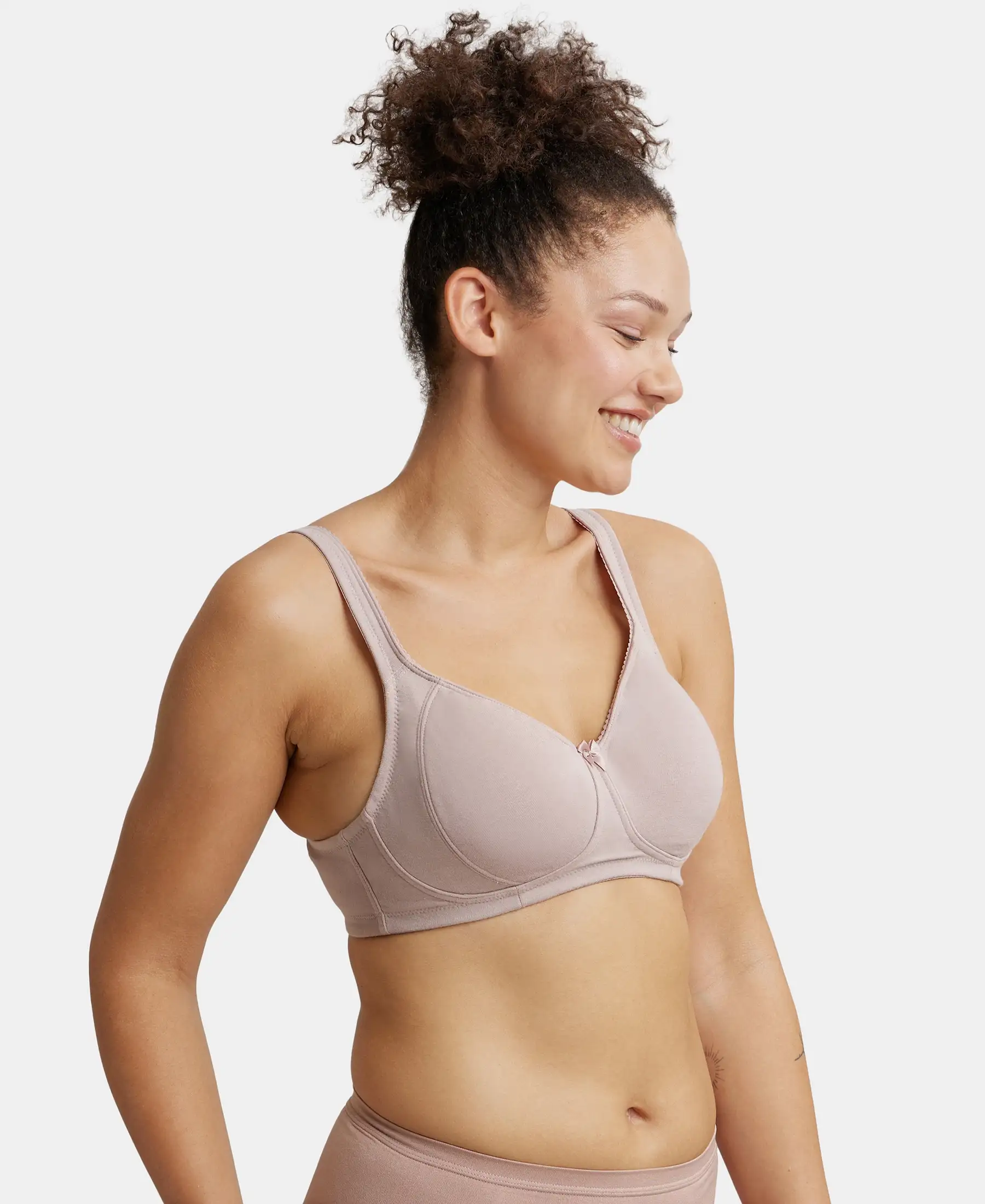 Wirefree Non Padded Super Combed Cotton Elastane Stretch Full Coverage Plus Size Bra Plush Lining Cup - Mocha - Image 2