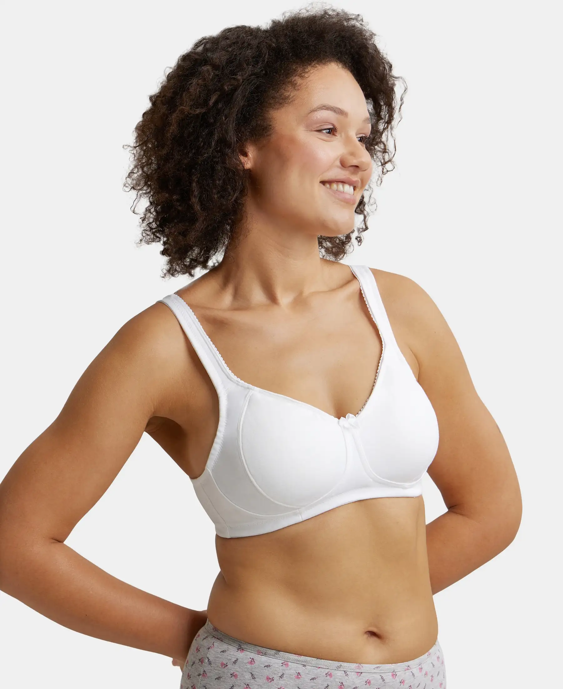 Wirefree Non Padded Super Combed Cotton Elastane Stretch Full Coverage Plus Size Bra Plush Lining Cup - White - Image 2