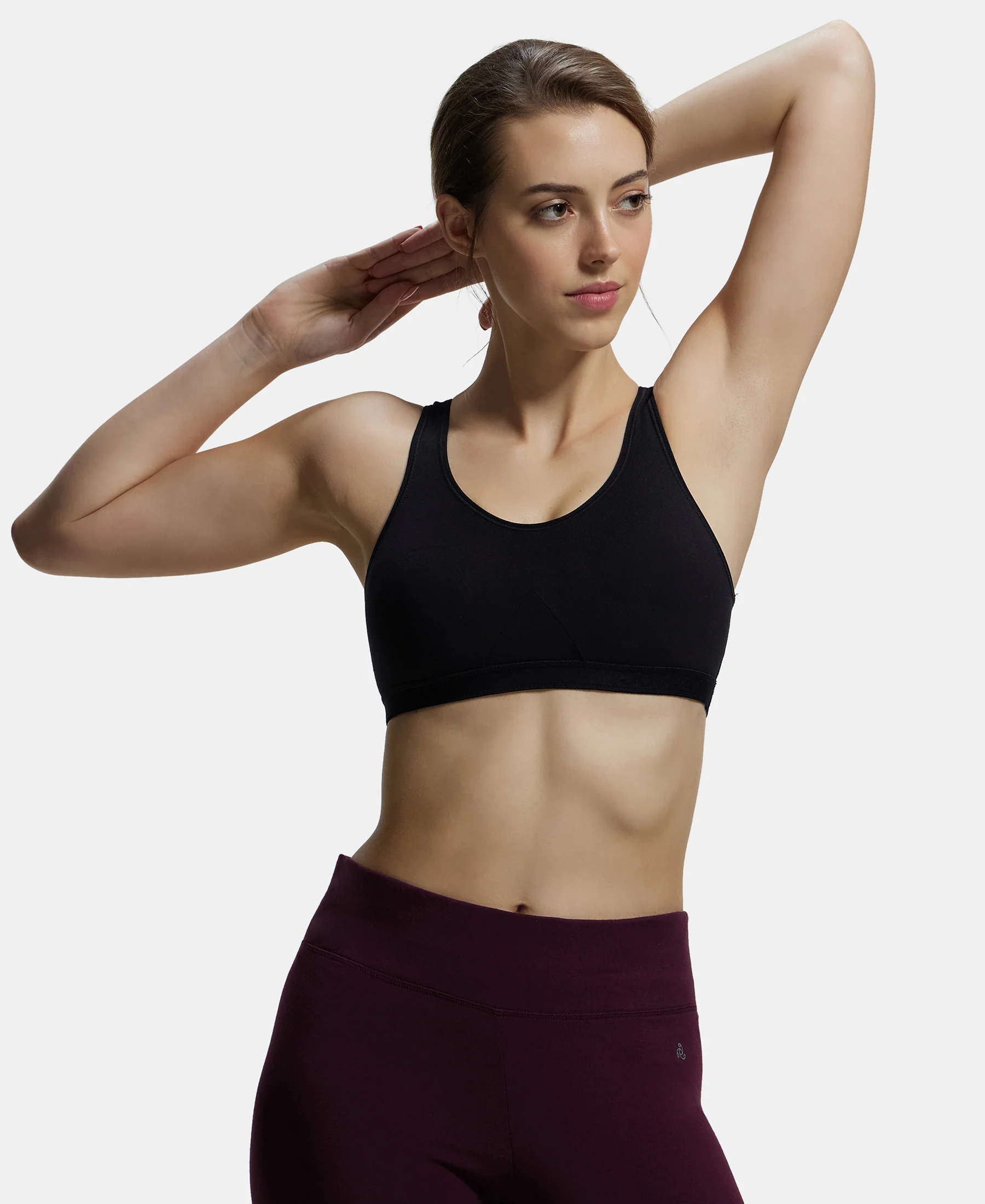 Wirefree Non Padded Super Combed Cotton Elastane Stretch Full Coverage Slip-On Active Bra with Wider Straps and Moisture Move Treatment - Black - Image 5