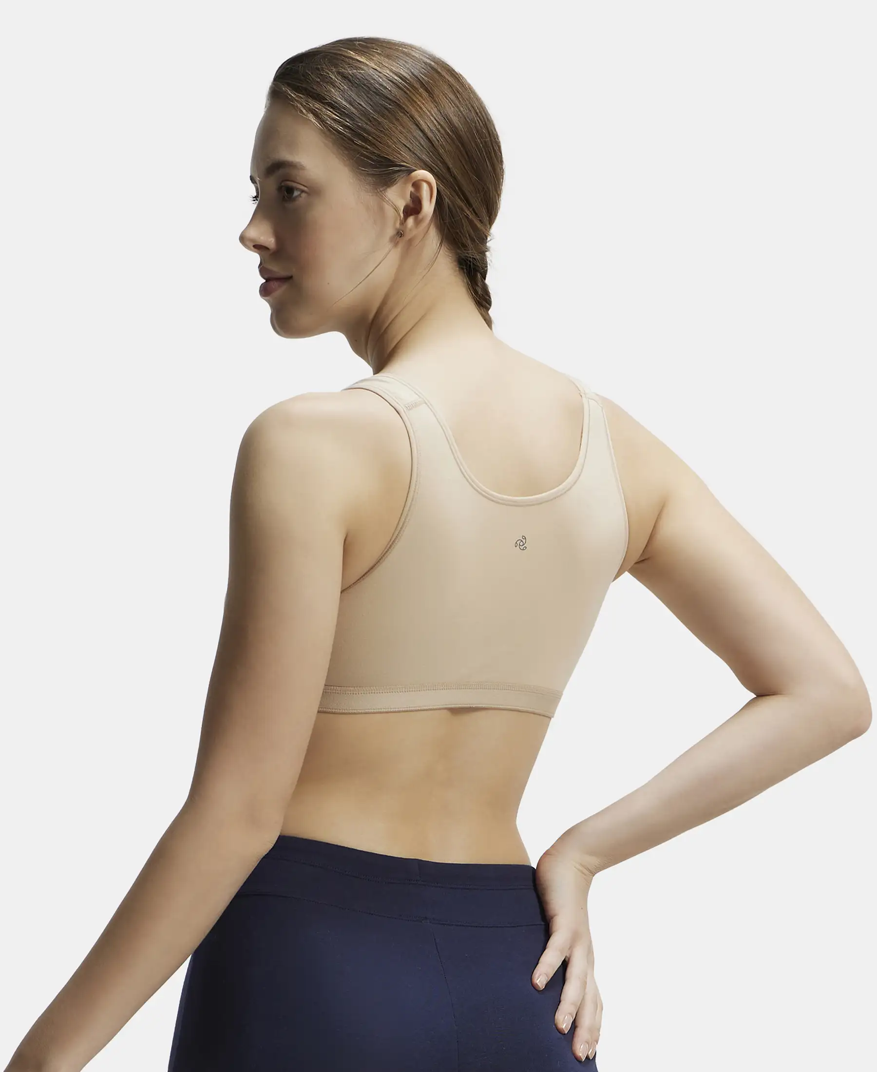 Wirefree Non Padded Super Combed Cotton Elastane Stretch Full Coverage Slip-On Active Bra with Wider Straps and Moisture Move Treatment - Light Skin - Image 3