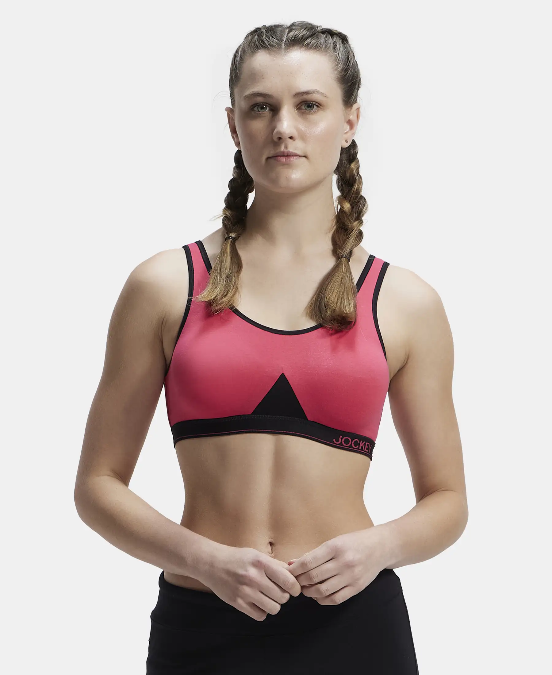 Wirefree Non Padded Super Combed Cotton Elastane Stretch Full Coverage Slip-On Active Bra with Wider Straps and Moisture Move Treatment - Ruby