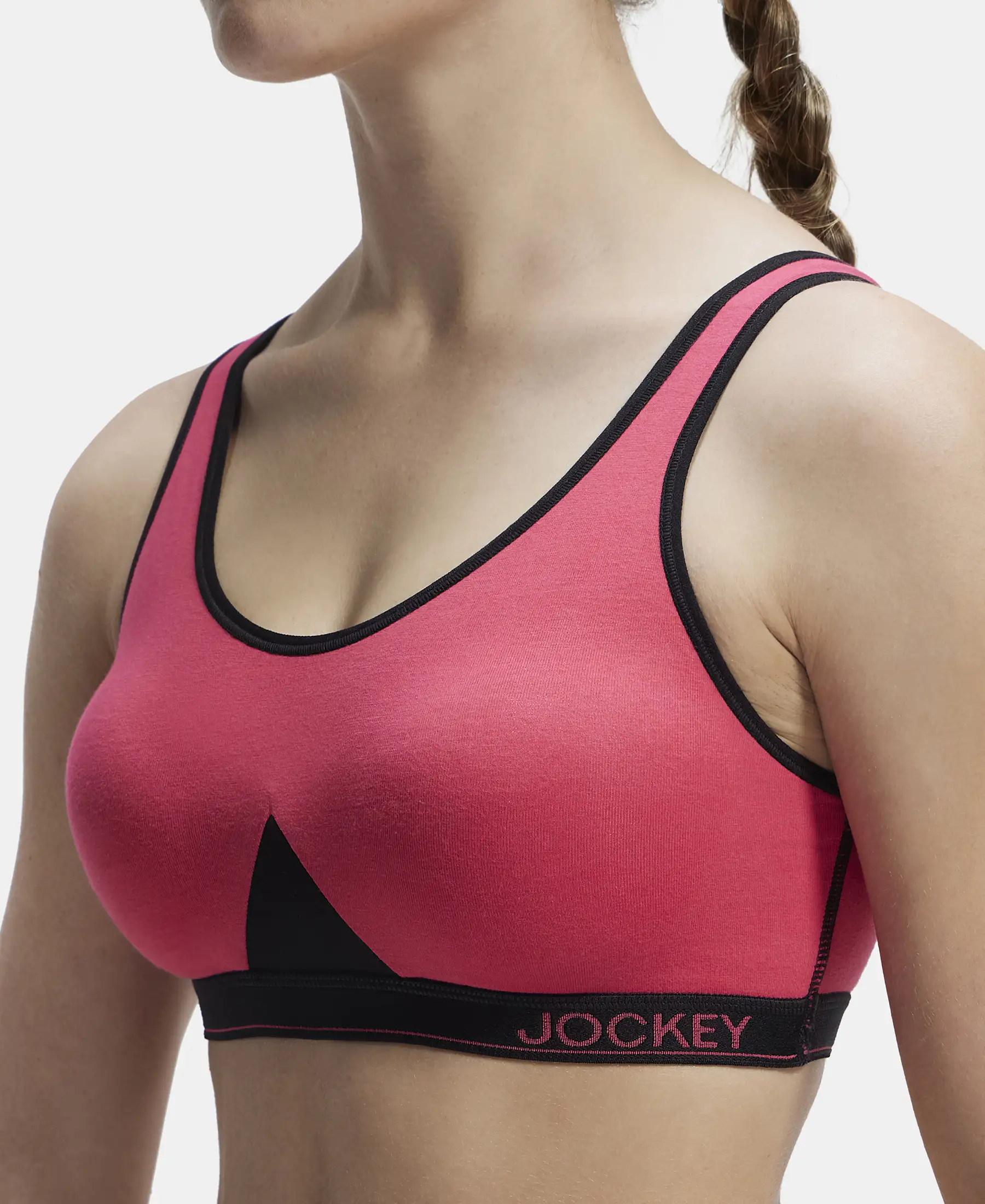 Wirefree Non Padded Super Combed Cotton Elastane Stretch Full Coverage Slip-On Active Bra with Wider Straps and Moisture Move Treatment - Ruby - Image 8