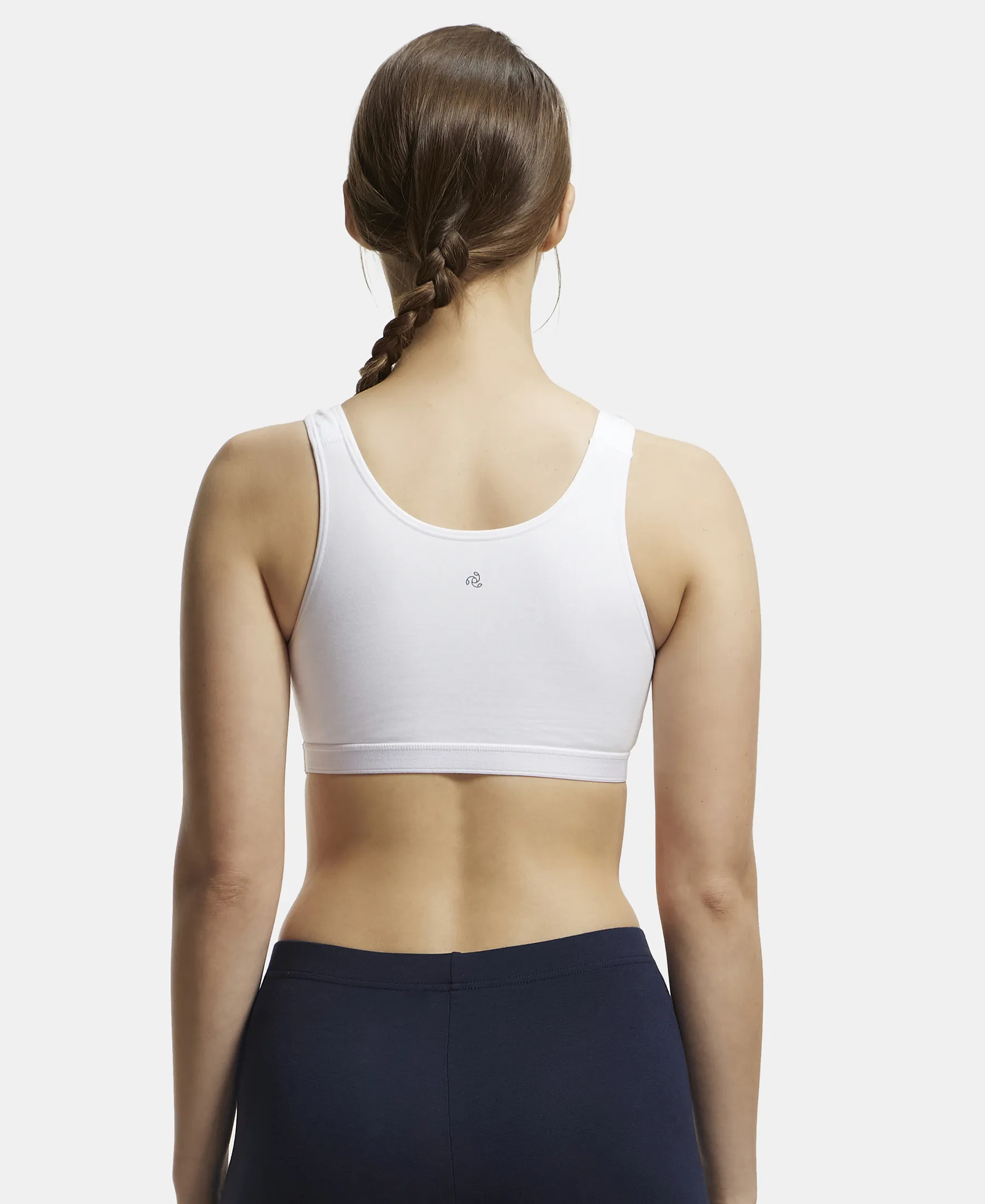 Wirefree Non Padded Super Combed Cotton Elastane Stretch Full Coverage Slip-On Active Bra with Wider Straps and Moisture Move Treatment - White - Image 3