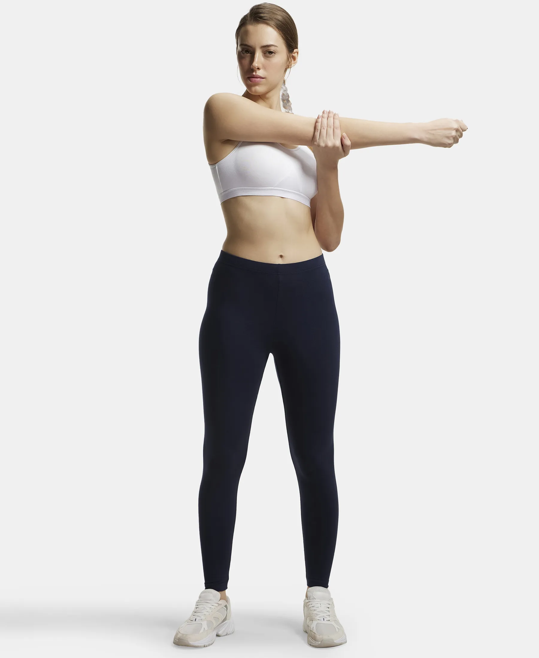 Wirefree Non Padded Super Combed Cotton Elastane Stretch Full Coverage Slip-On Active Bra with Wider Straps and Moisture Move Treatment - White - Image 6