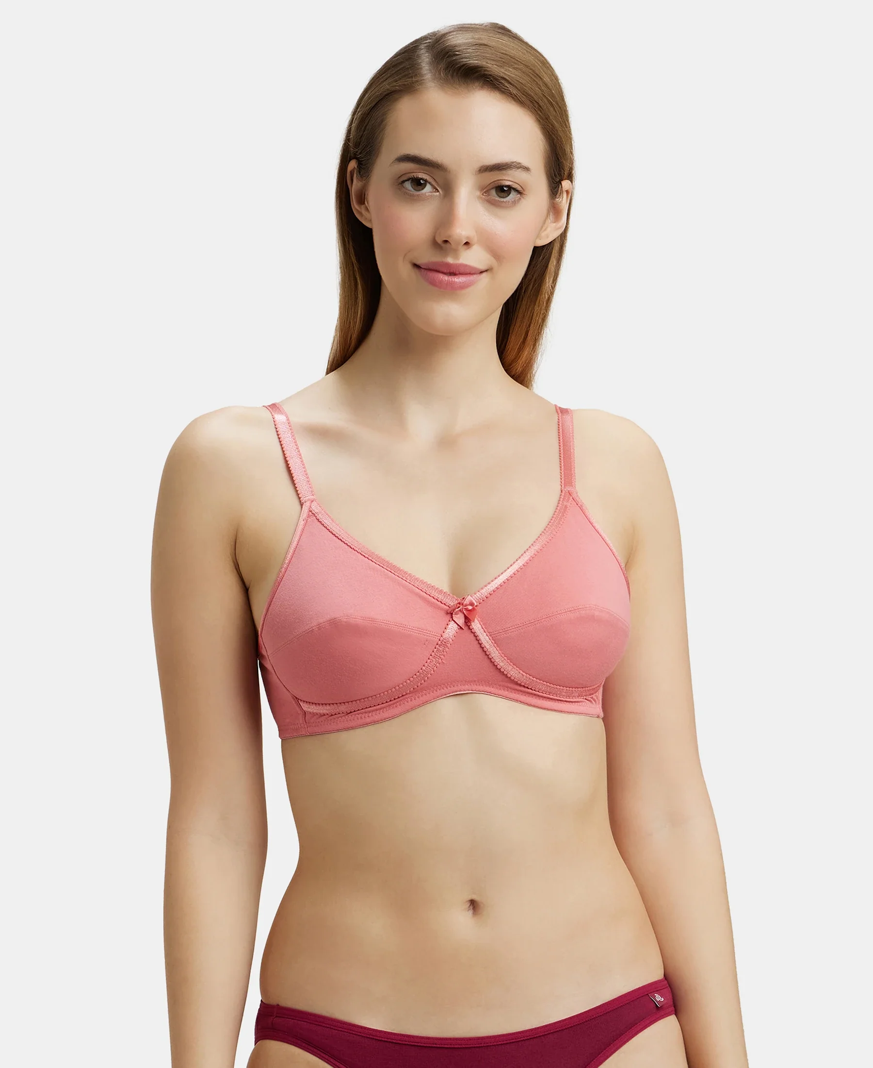 Wirefree Non Padded Super Combed Cotton Elastane Stretch Medium Coverage Cross Over Everyday Bra - Blush Pink