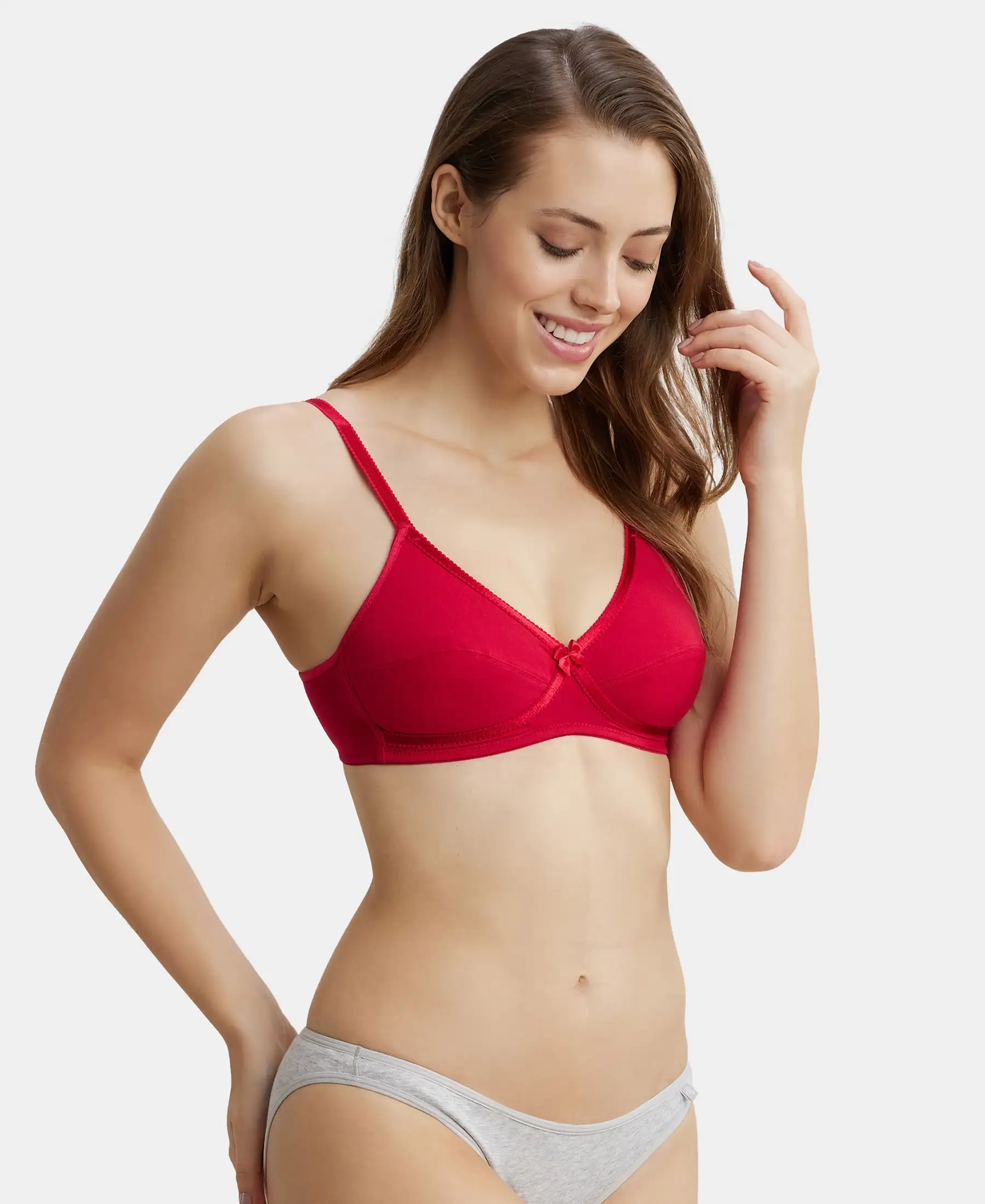 Wirefree Non Padded Super Combed Cotton Elastane Stretch Medium Coverage Cross Over Everyday Bra - Red Love - Image 2