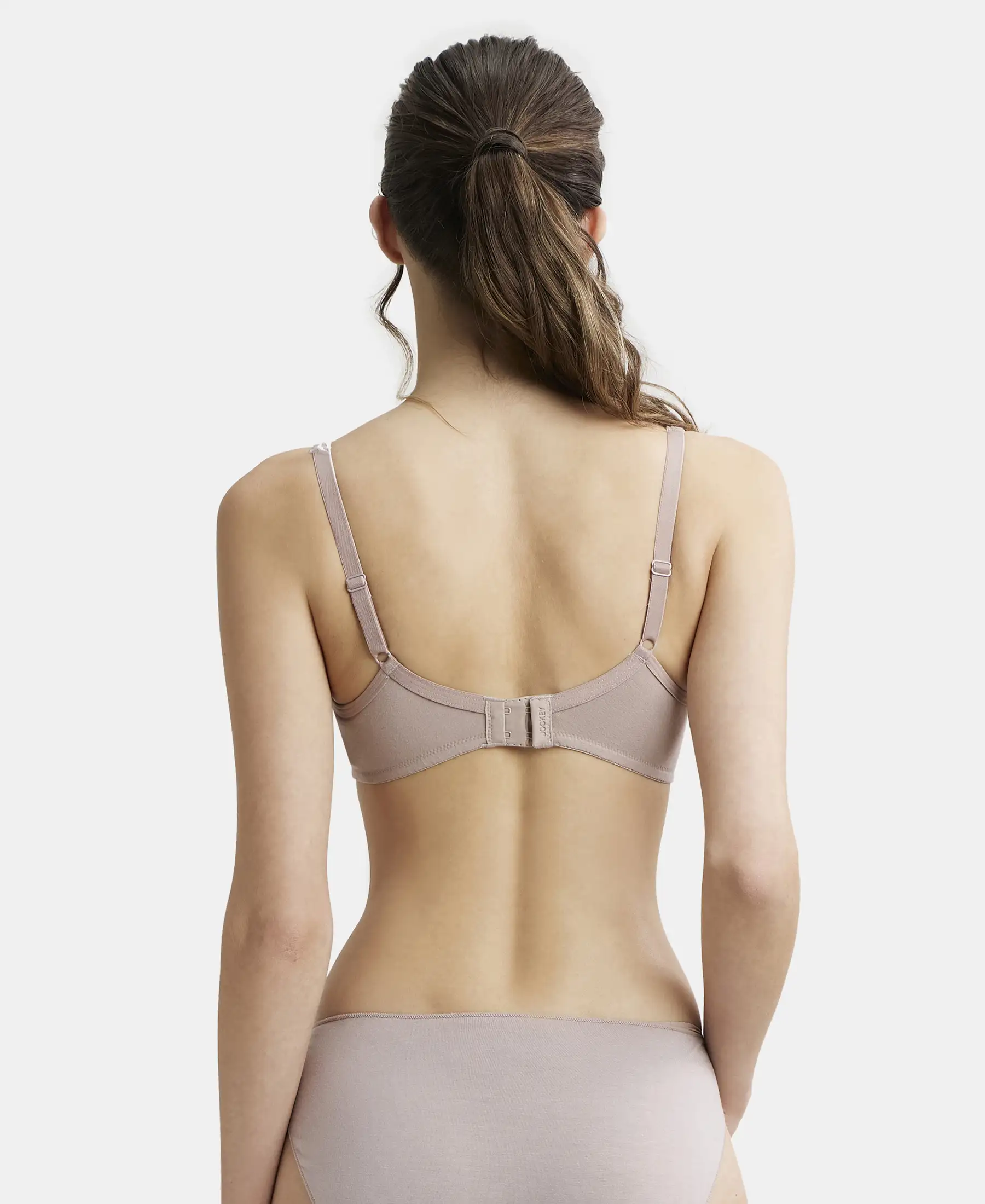 Wirefree Non Padded Super Combed Cotton Elastane Stretch Medium Coverage Everyday Bra with Concealed Shaper Panel - Mocha - Image 3